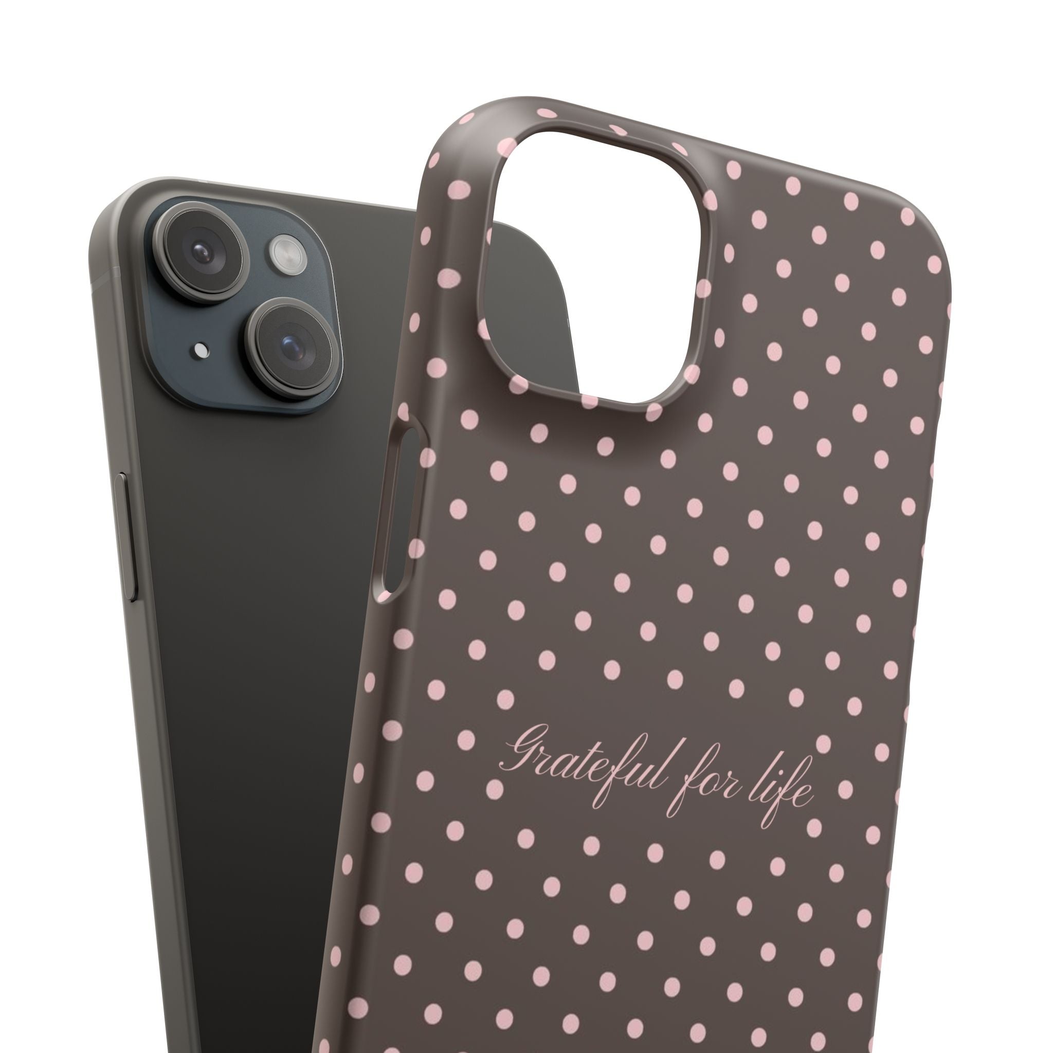 Grateful for life - Mocha polka phone case