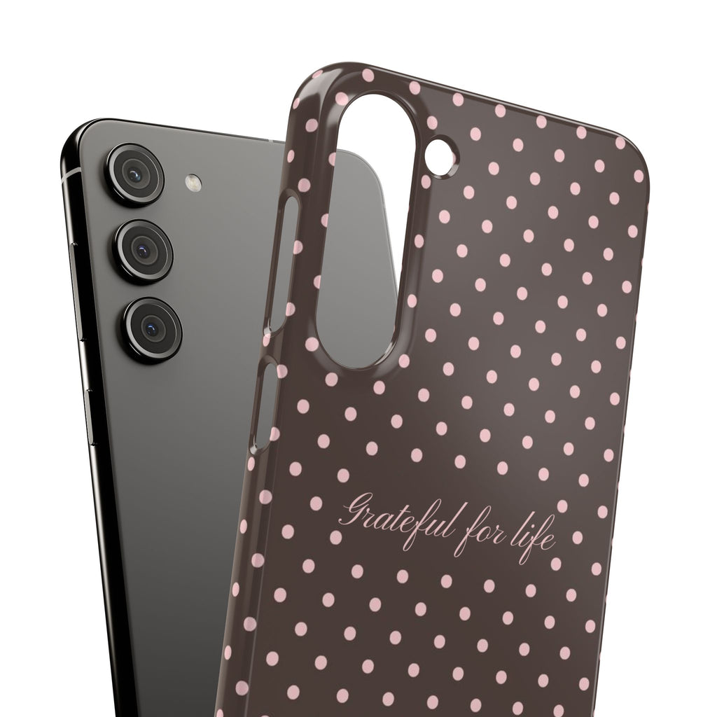 Grateful for life - Mocha polka phone case