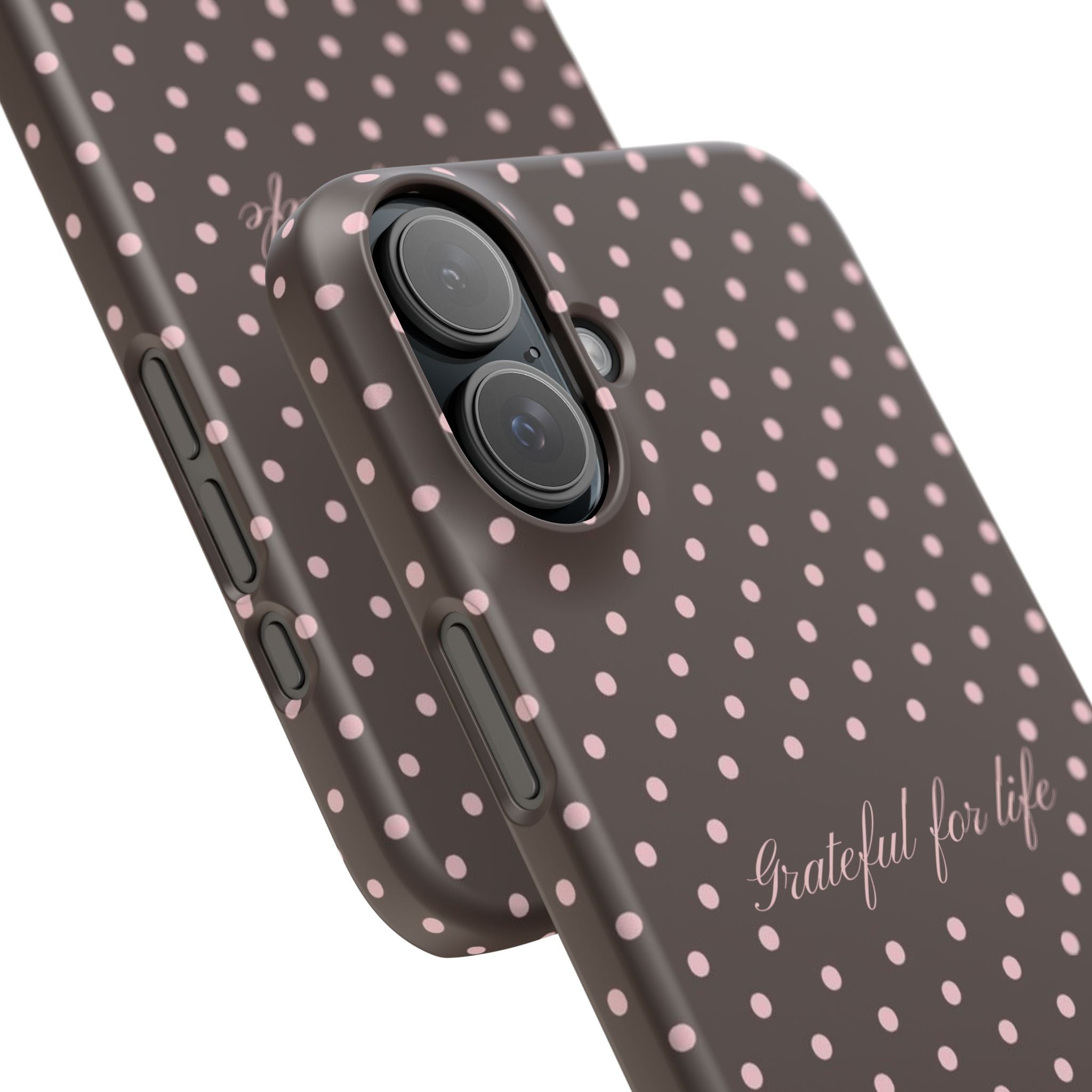 Grateful for life - Mocha polka phone case