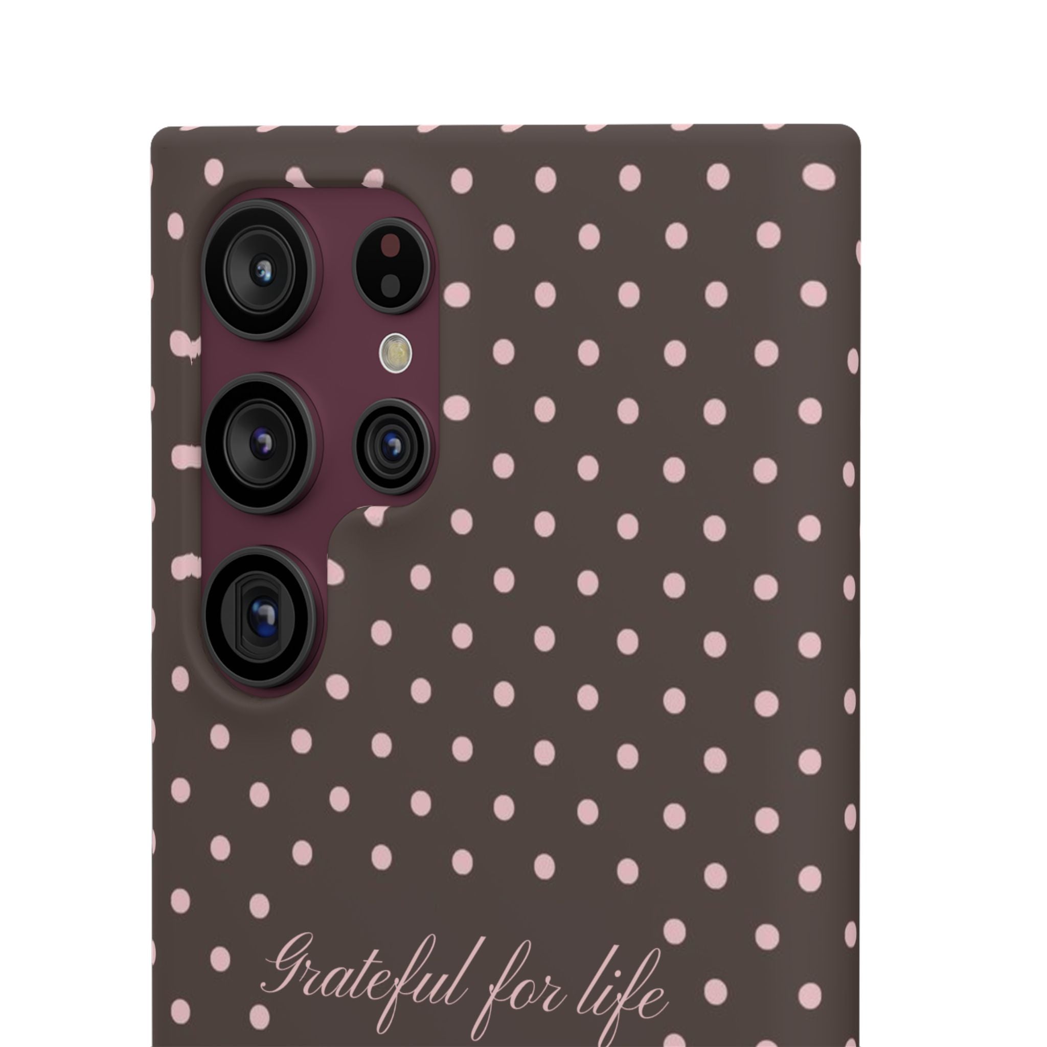 Grateful for life - Mocha polka phone case