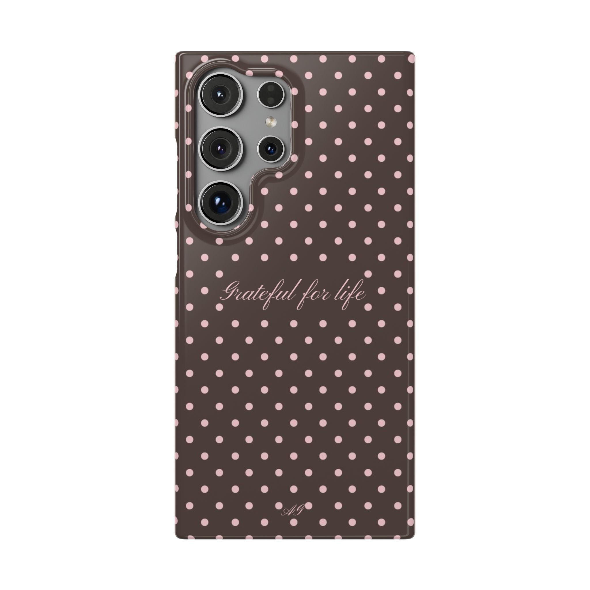 Grateful for life - Mocha polka phone case