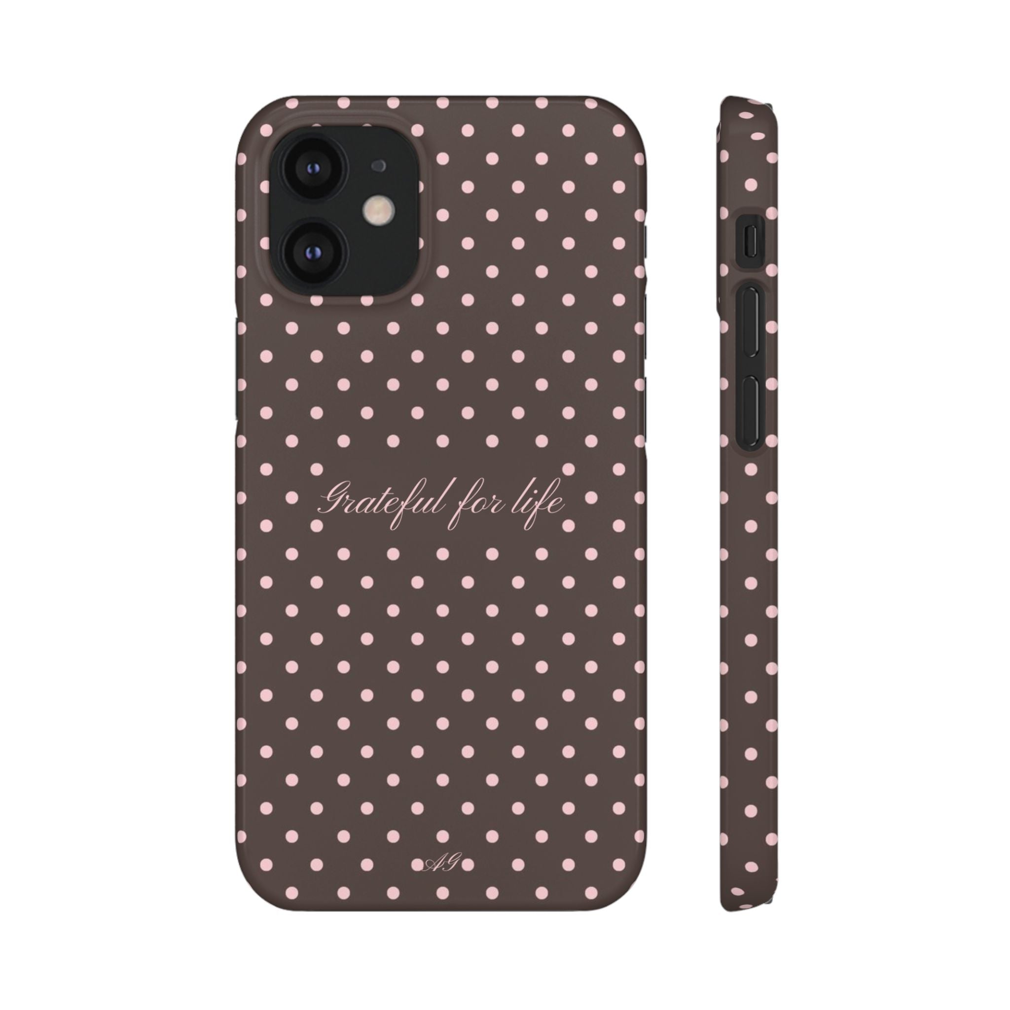 Grateful for life - Mocha polka phone case
