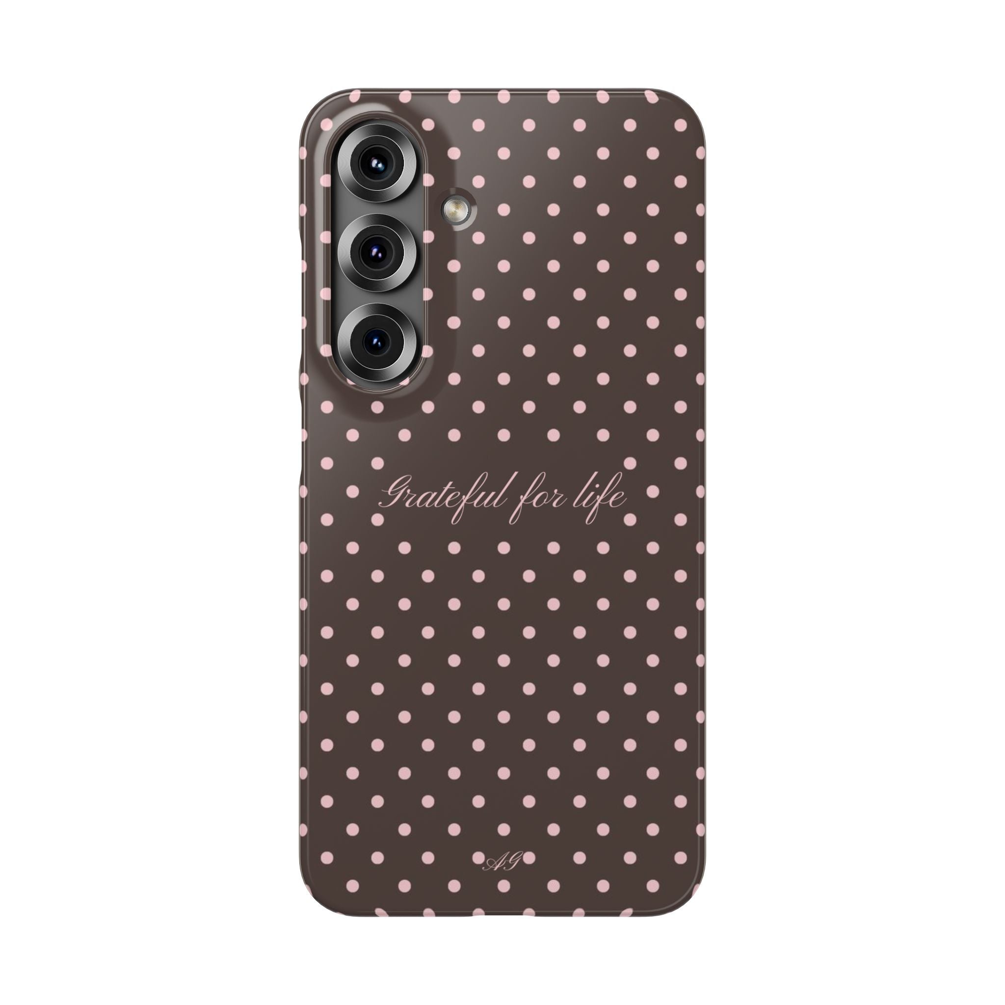Grateful for life - Mocha polka phone case