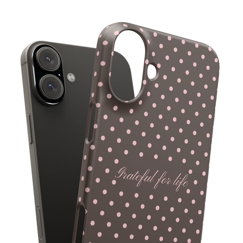 Grateful for life - Mocha polka phone case