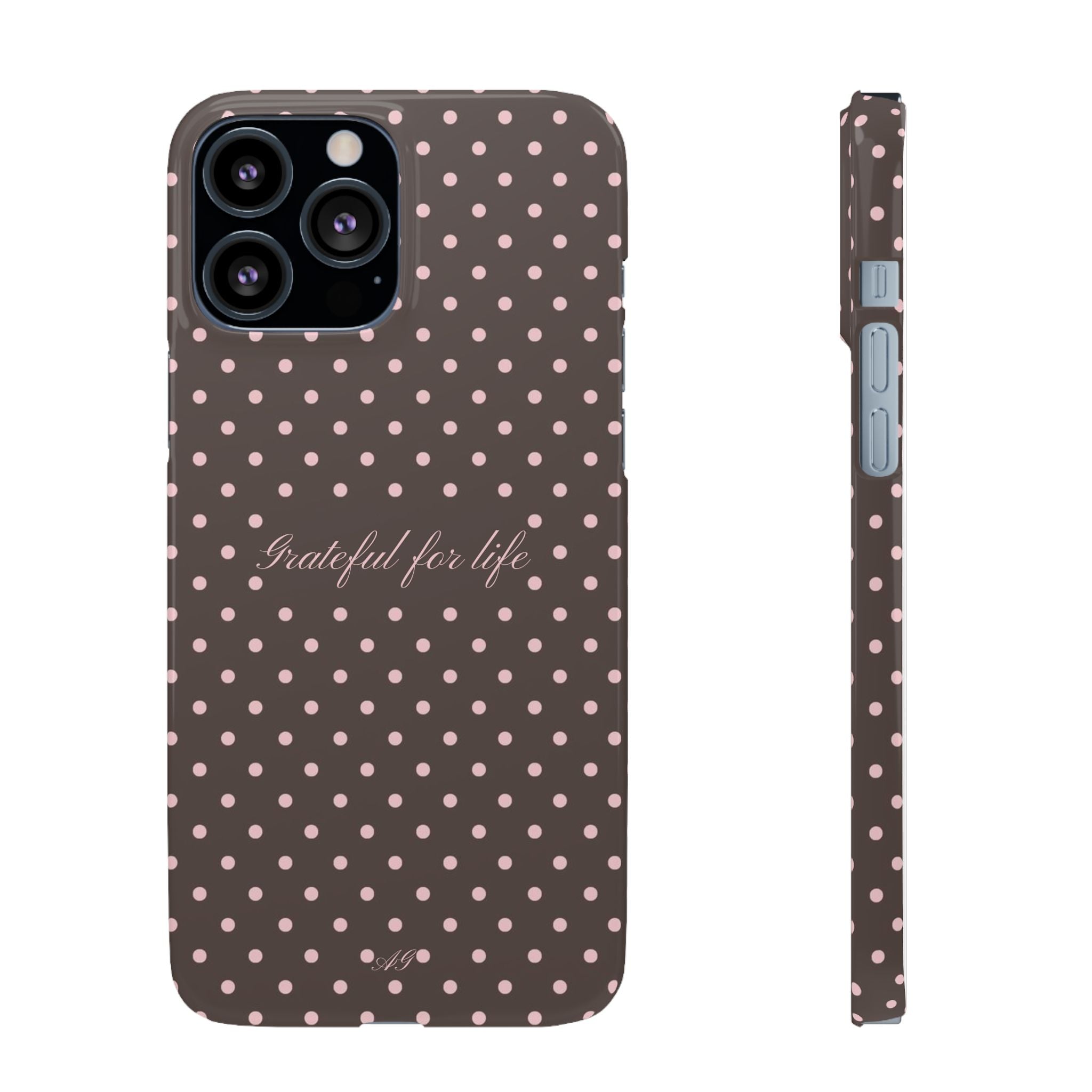 Grateful for life - Mocha polka phone case