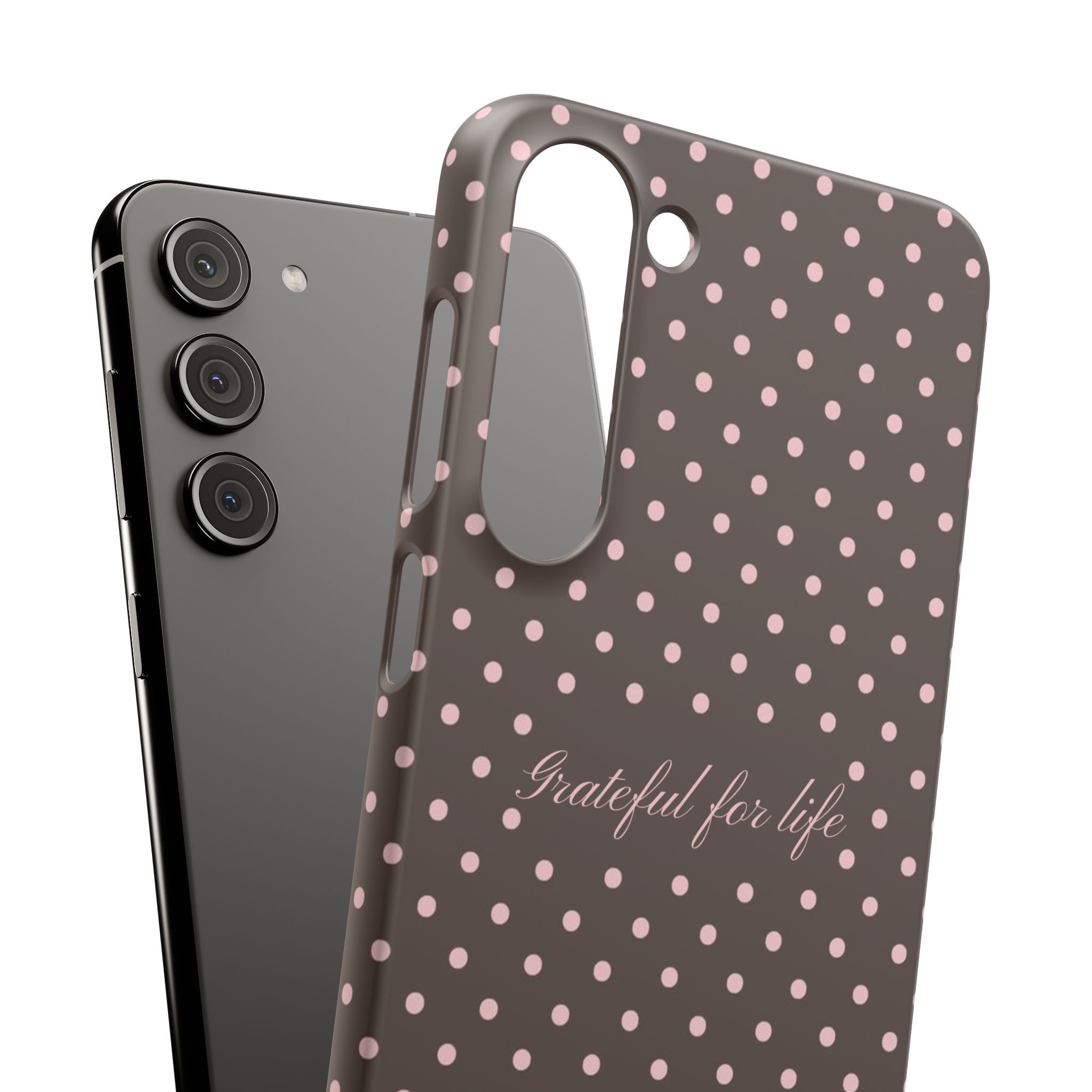 Grateful for life - Mocha polka phone case