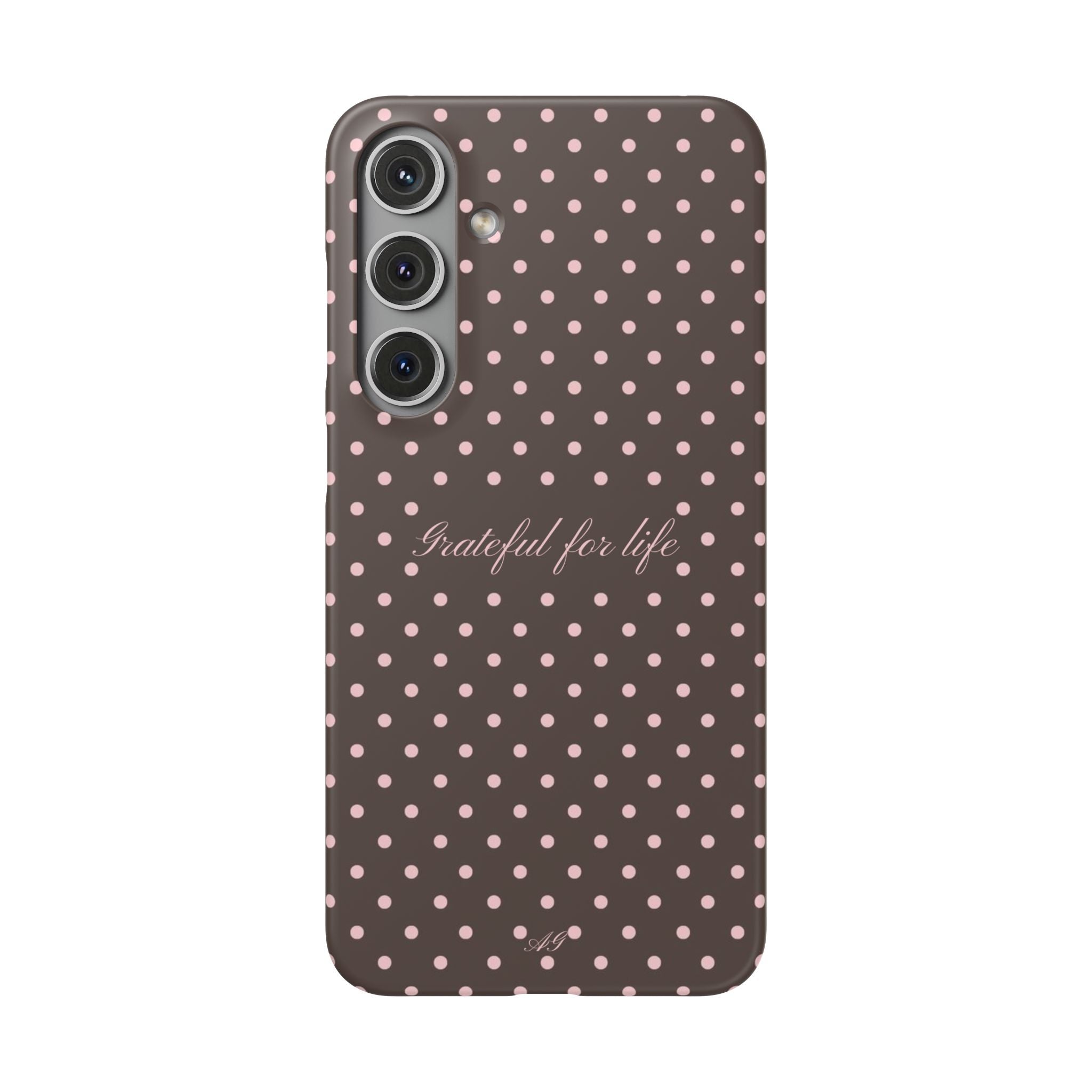Grateful for life - Mocha polka phone case