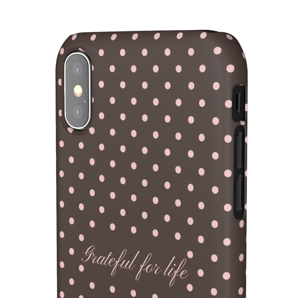 Grateful for life - Mocha polka phone case