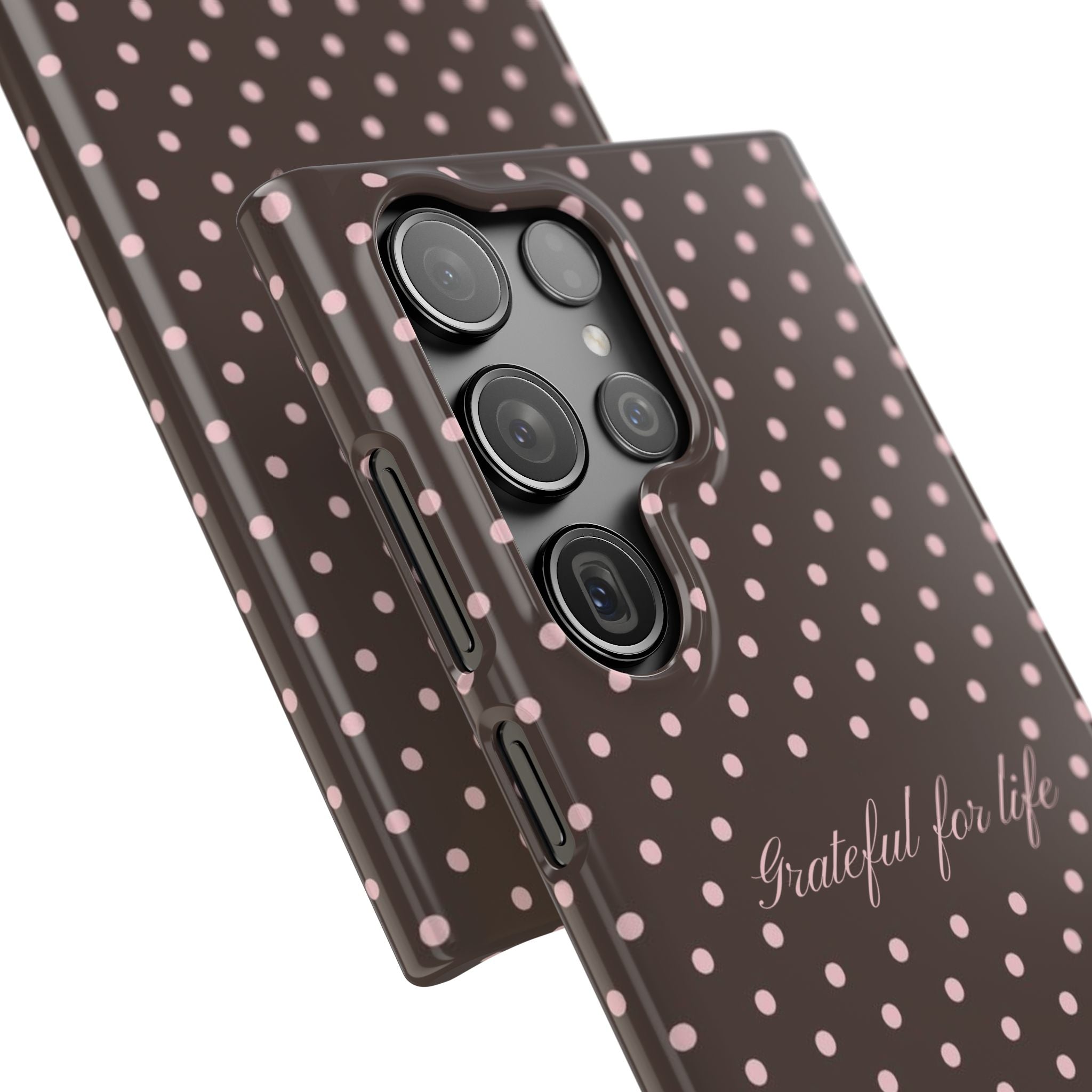 Grateful for life - Mocha polka phone case