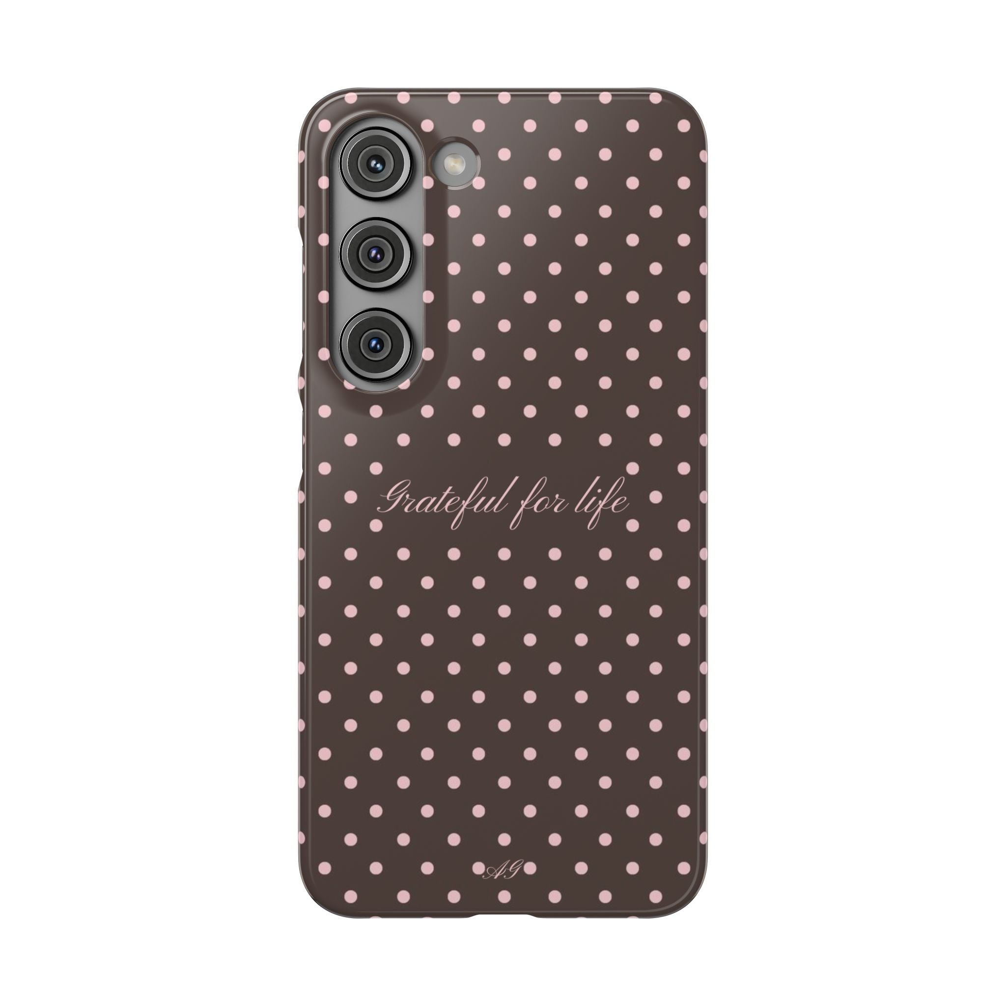 Grateful for life - Mocha polka phone case