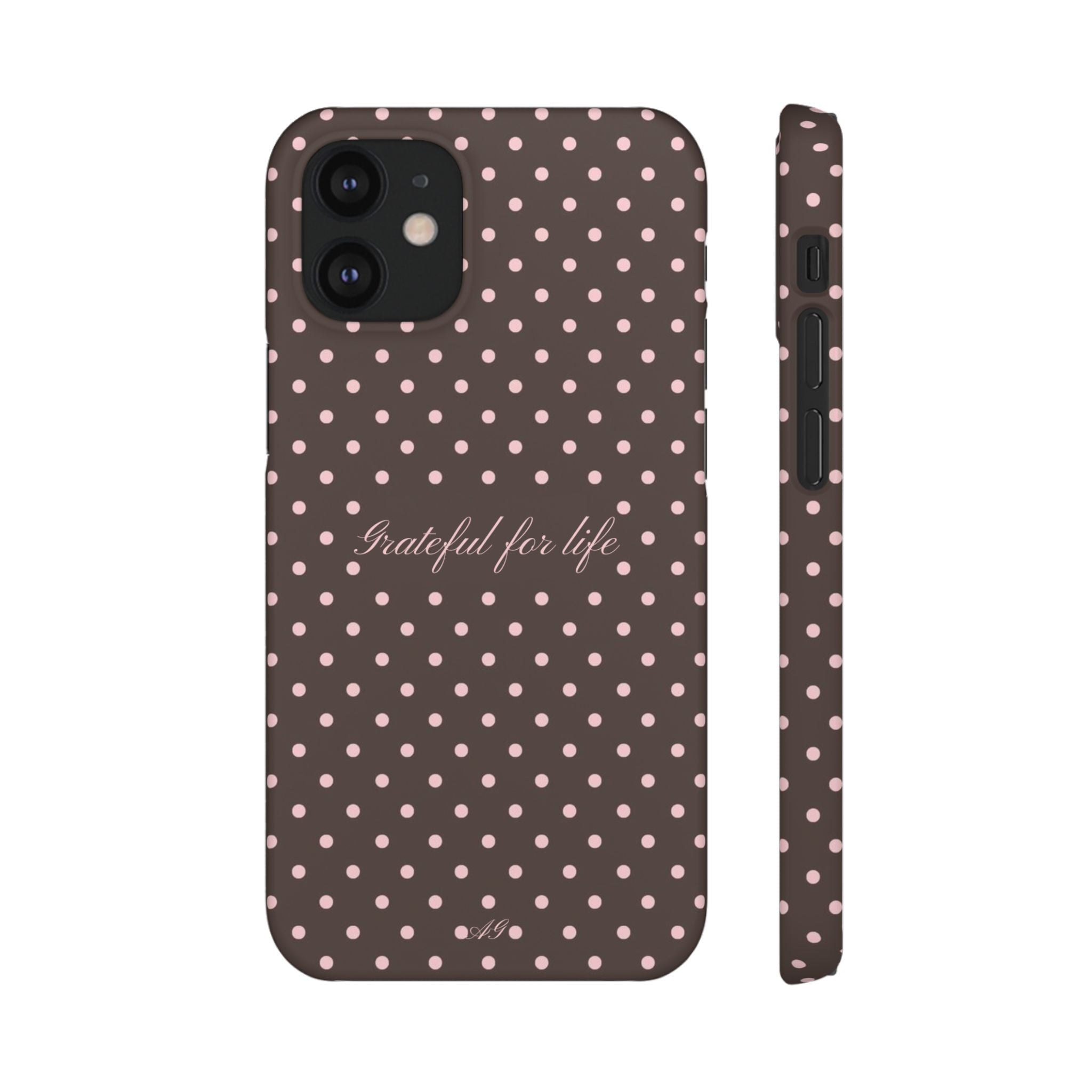 Grateful for life - Mocha polka phone case