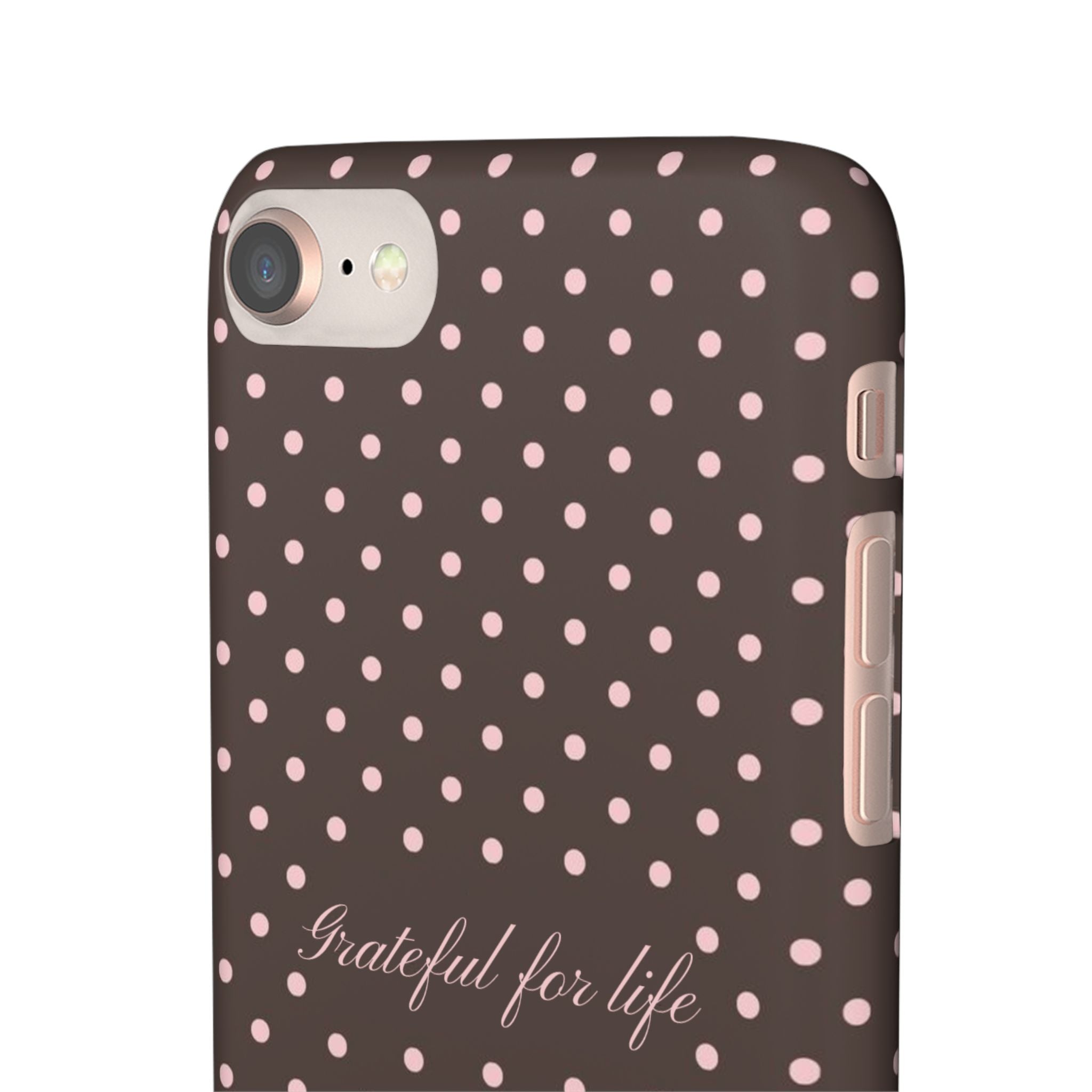Grateful for life - Mocha polka phone case