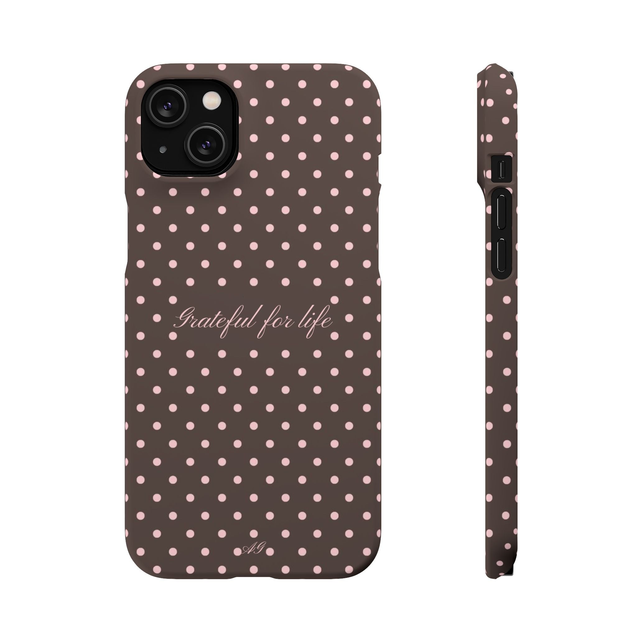 Grateful for life - Mocha polka phone case