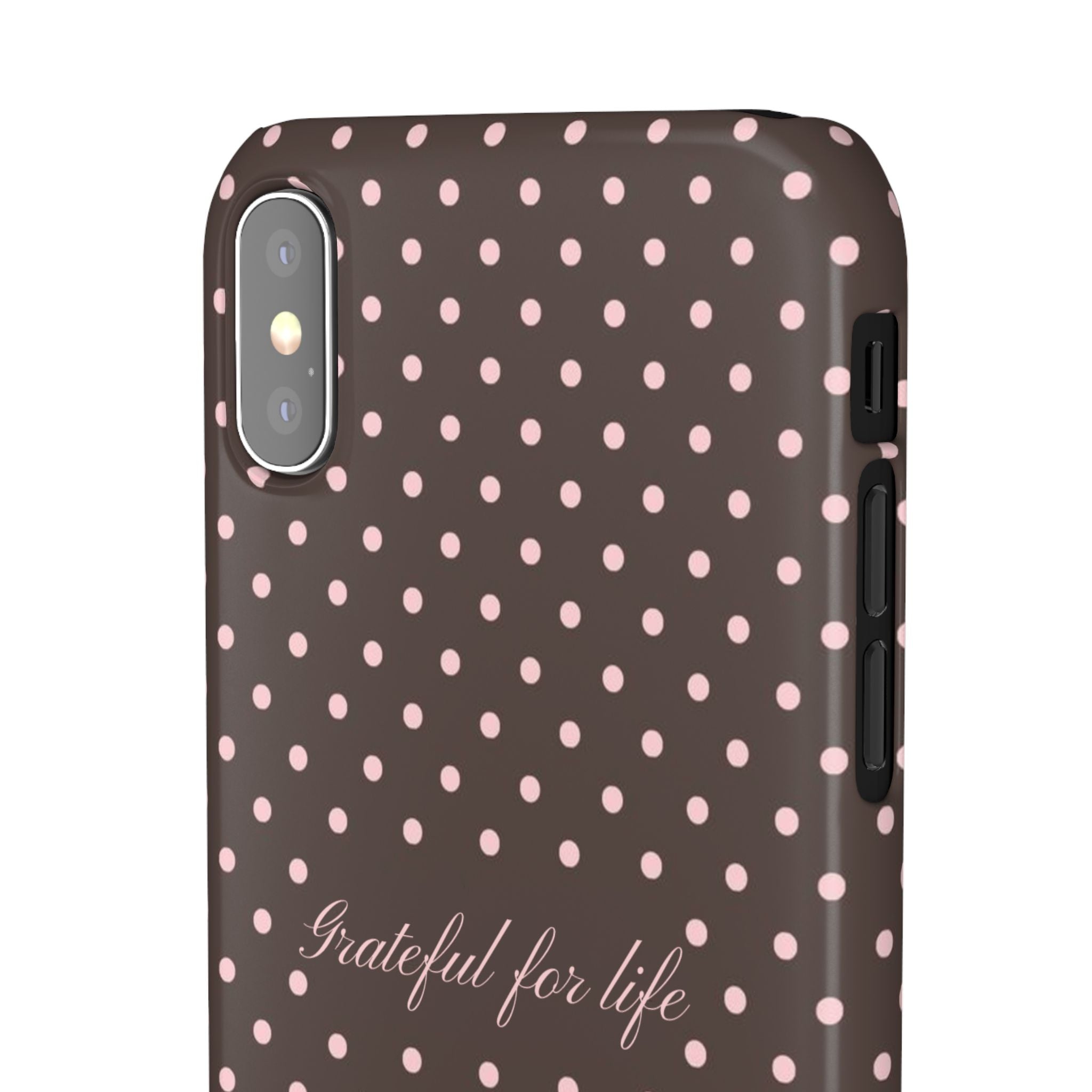 Grateful for life - Mocha polka phone case