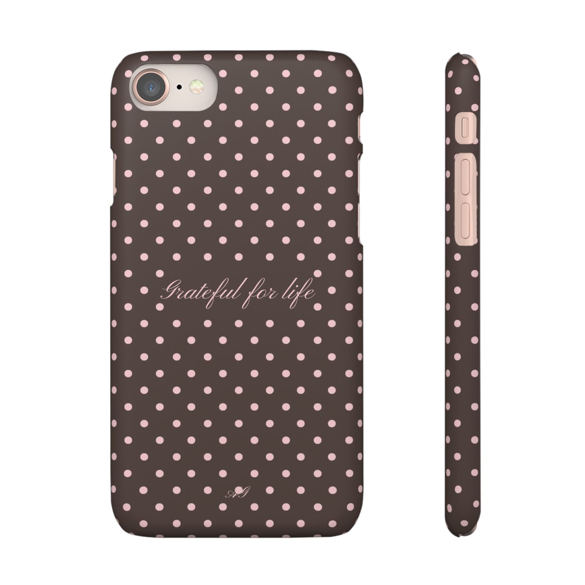 Grateful for life - Mocha polka phone case