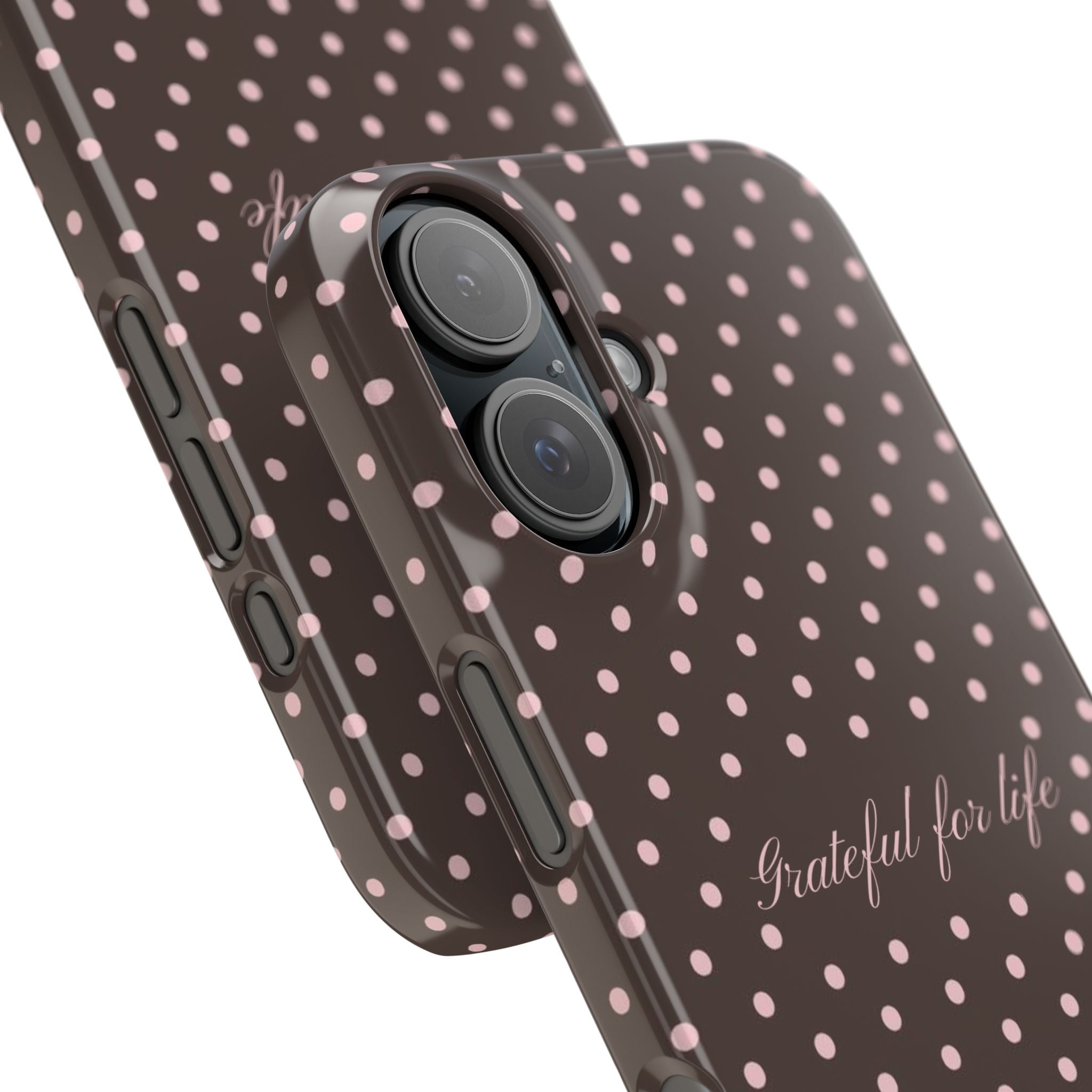 Grateful for life - Mocha polka phone case