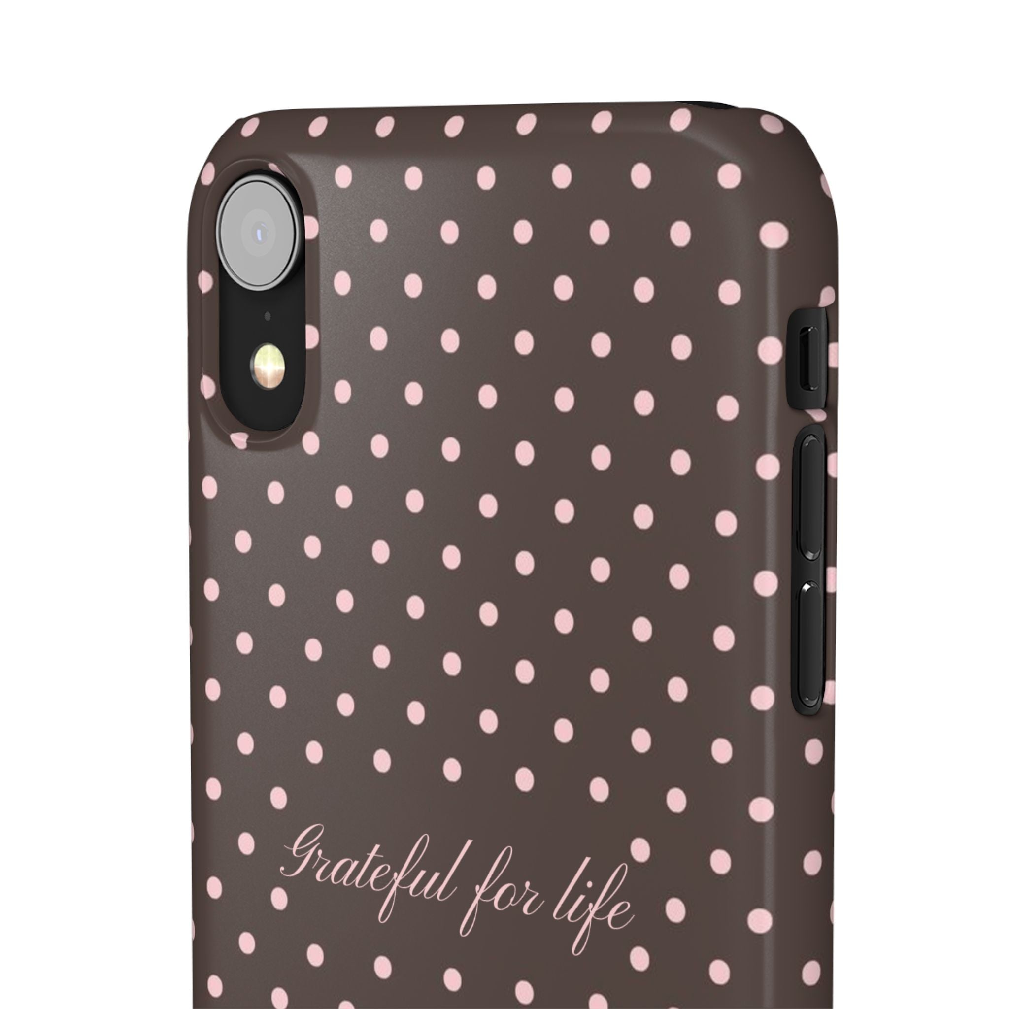 Grateful for life - Mocha polka phone case