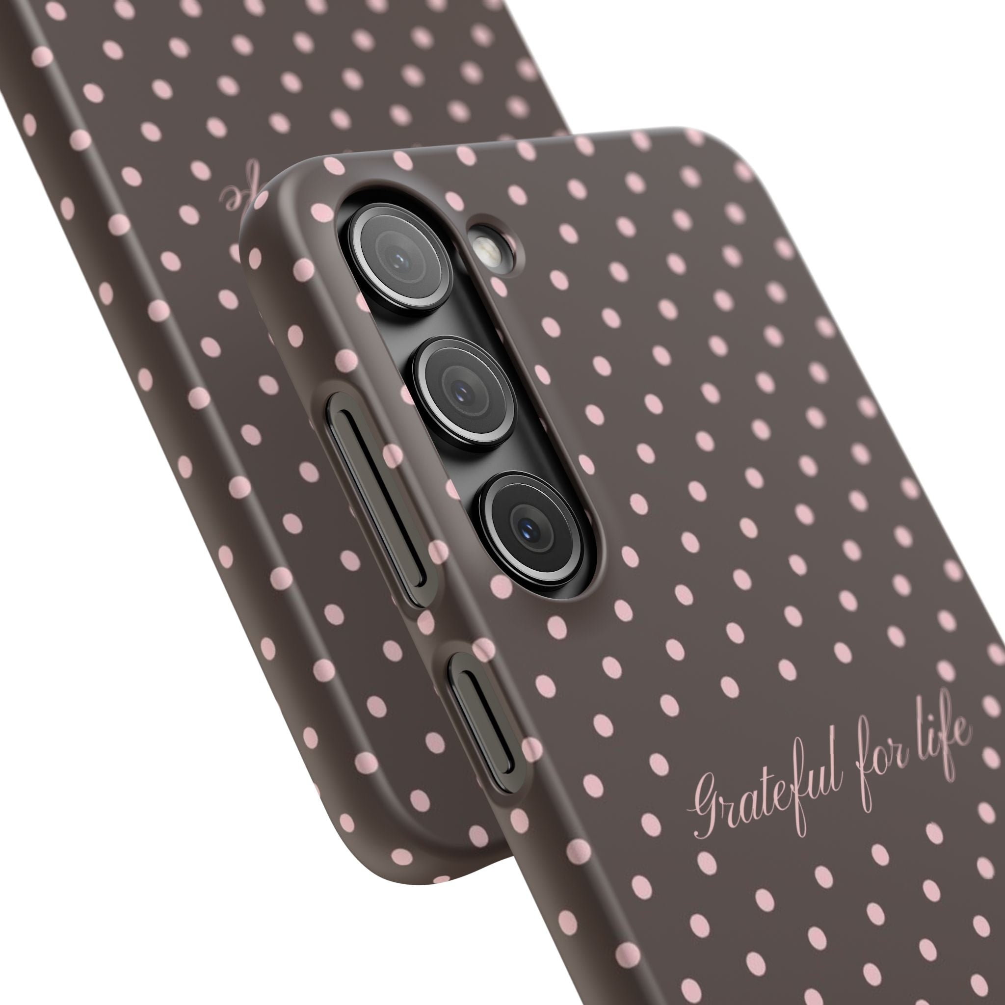 Grateful for life - Mocha polka phone case