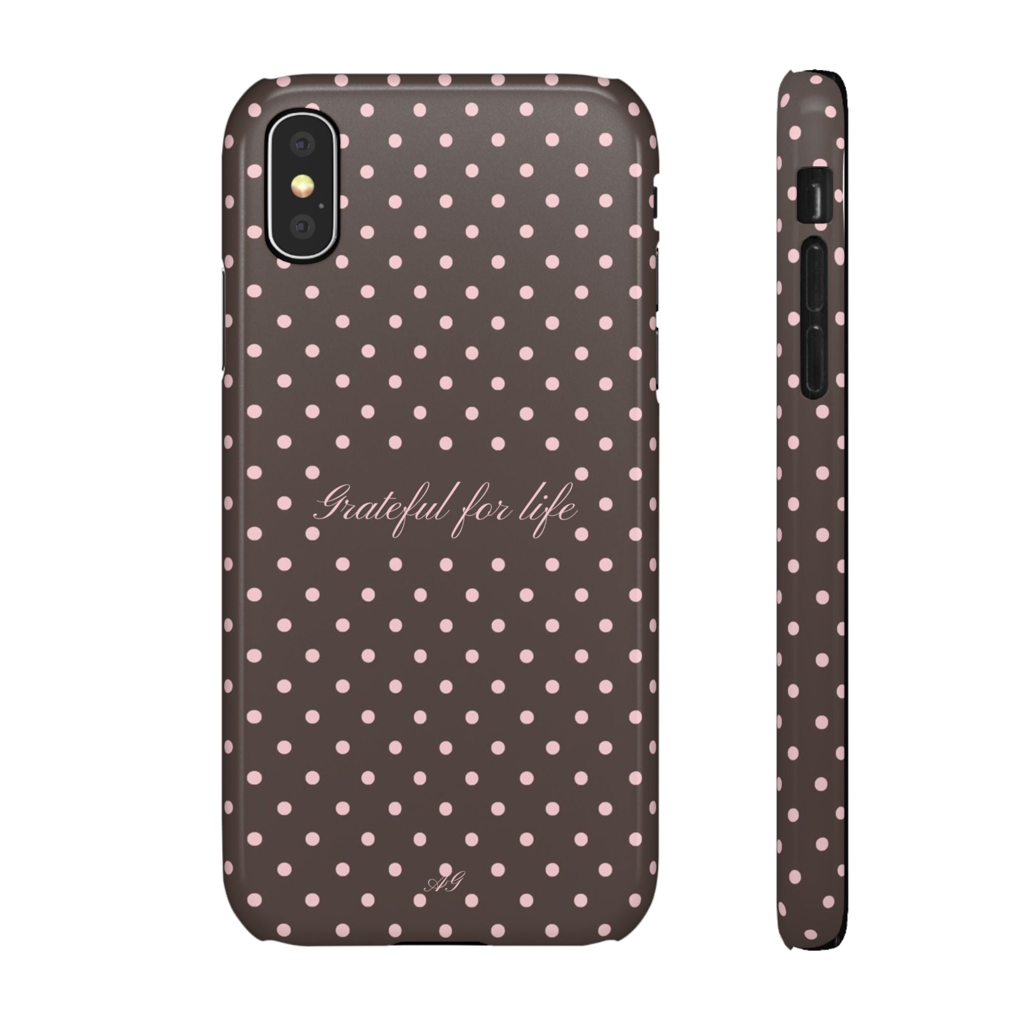 Grateful for life - Mocha polka phone case