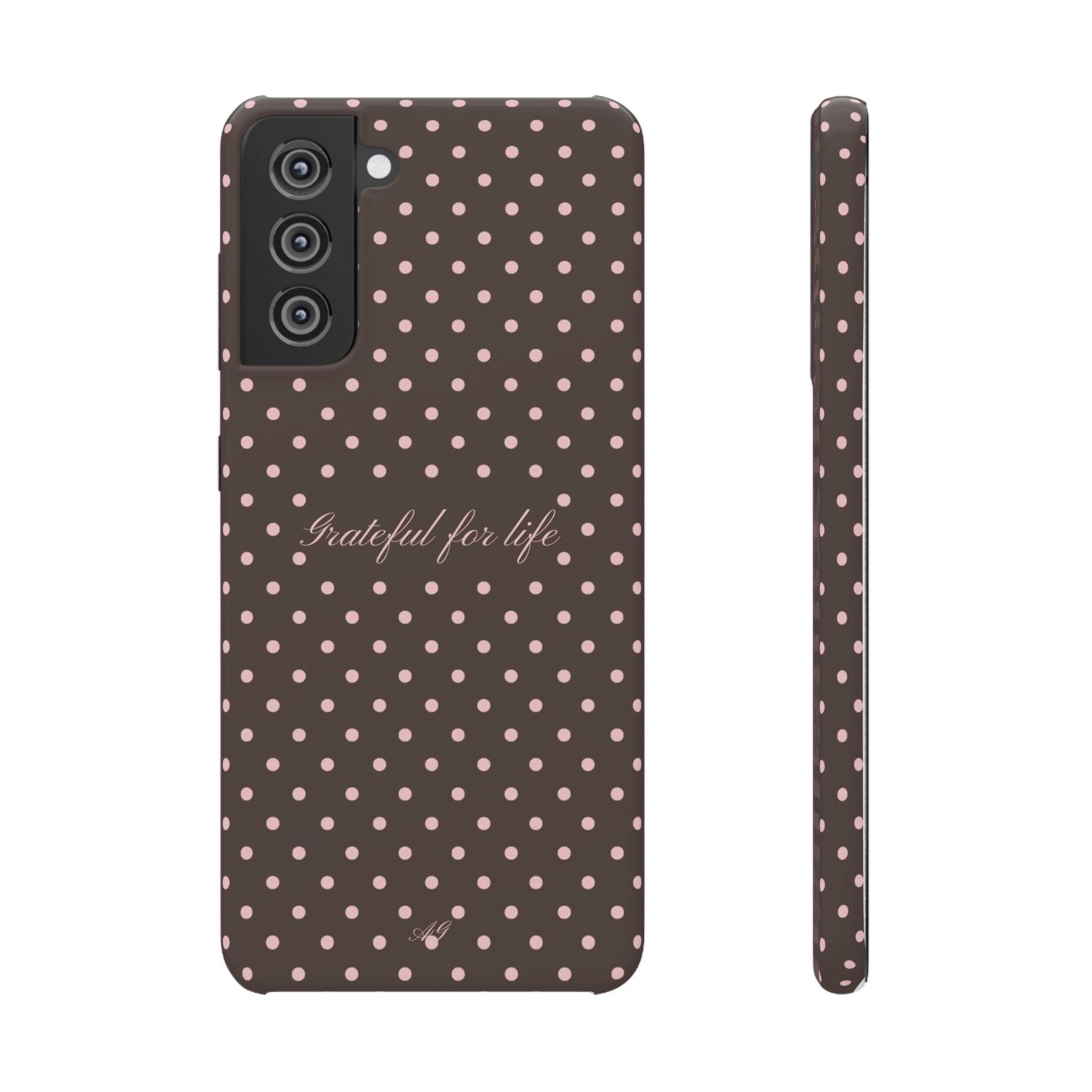 Grateful for life - Mocha polka phone case