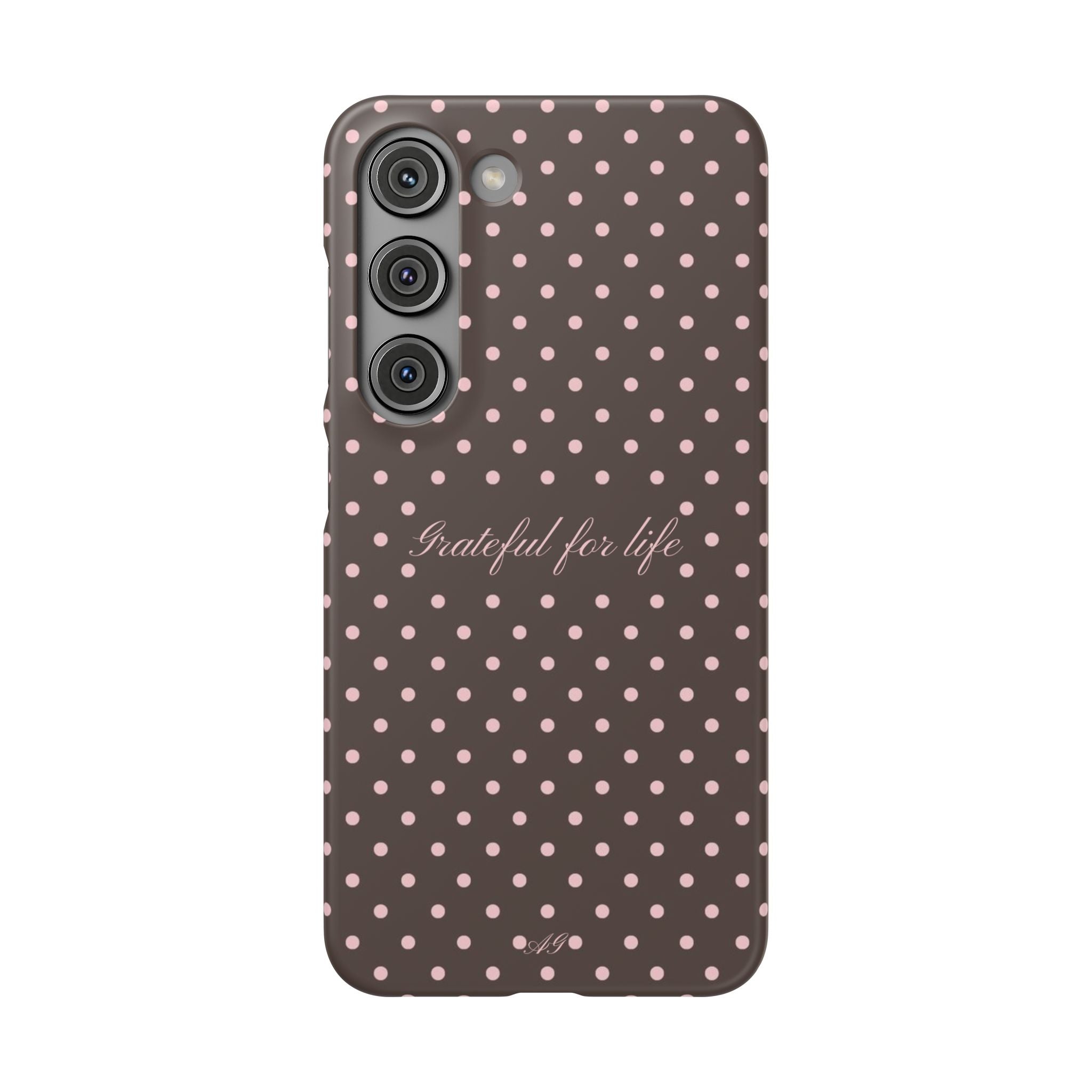 Grateful for life - Mocha polka phone case