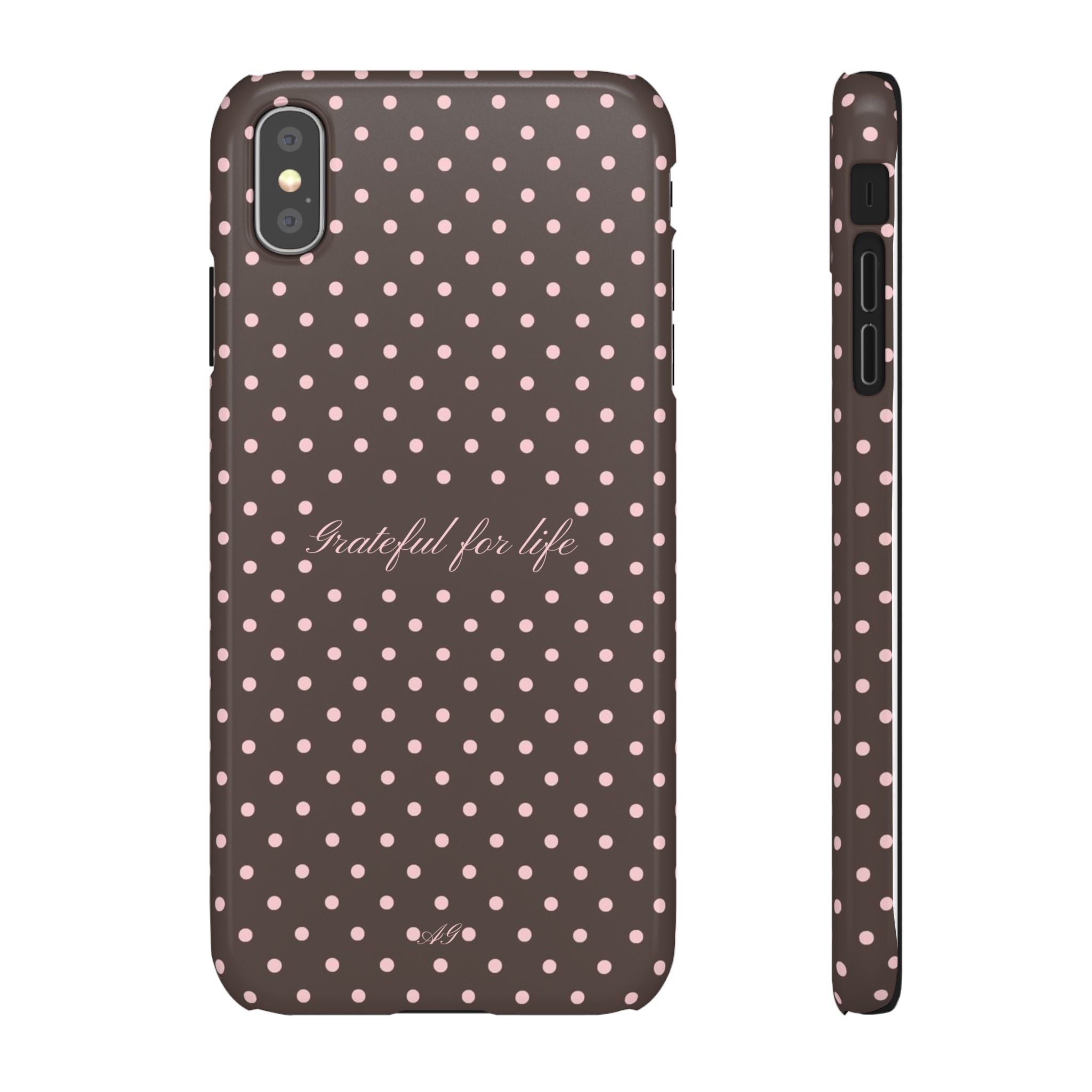 Grateful for life - Mocha polka phone case