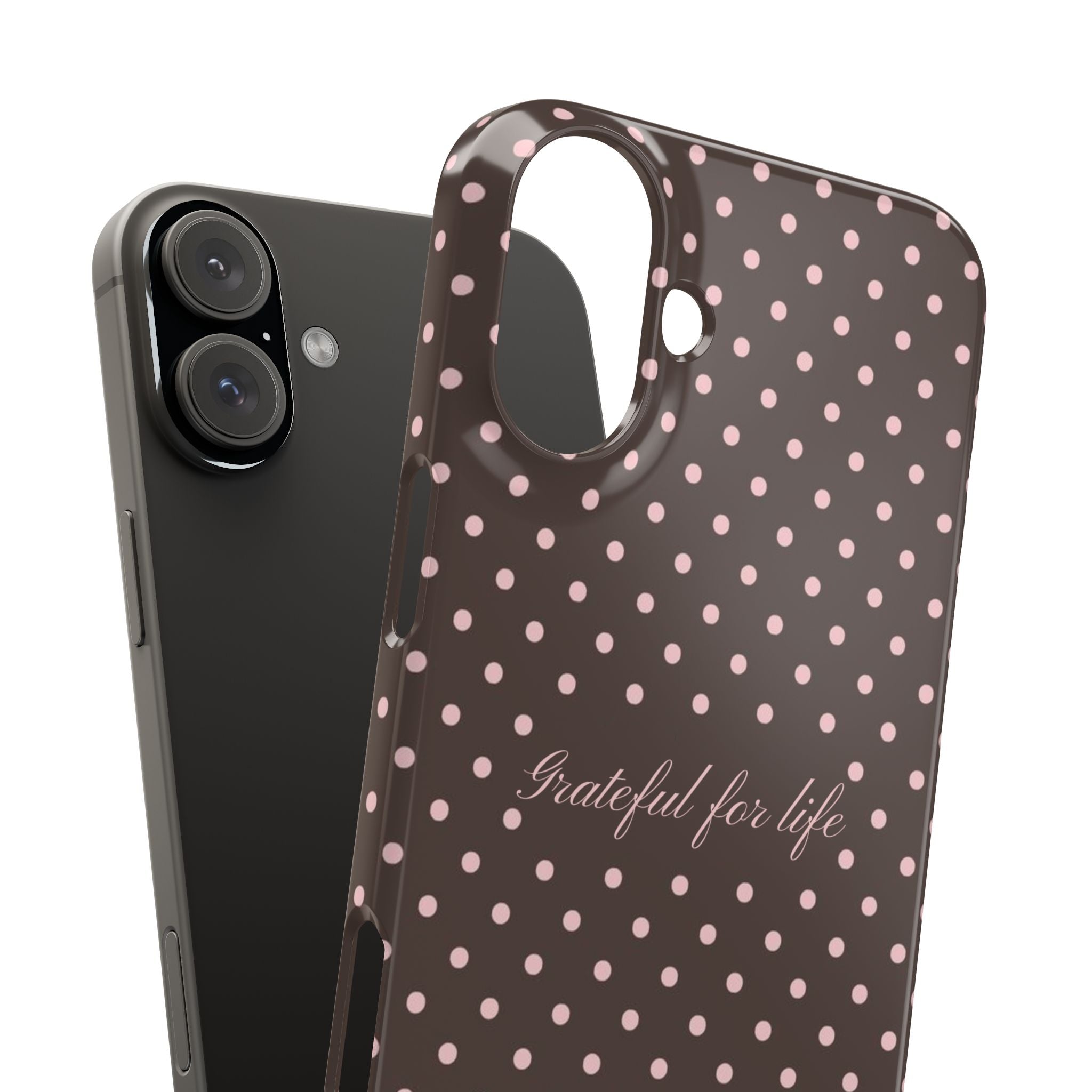 Grateful for life - Mocha polka phone case