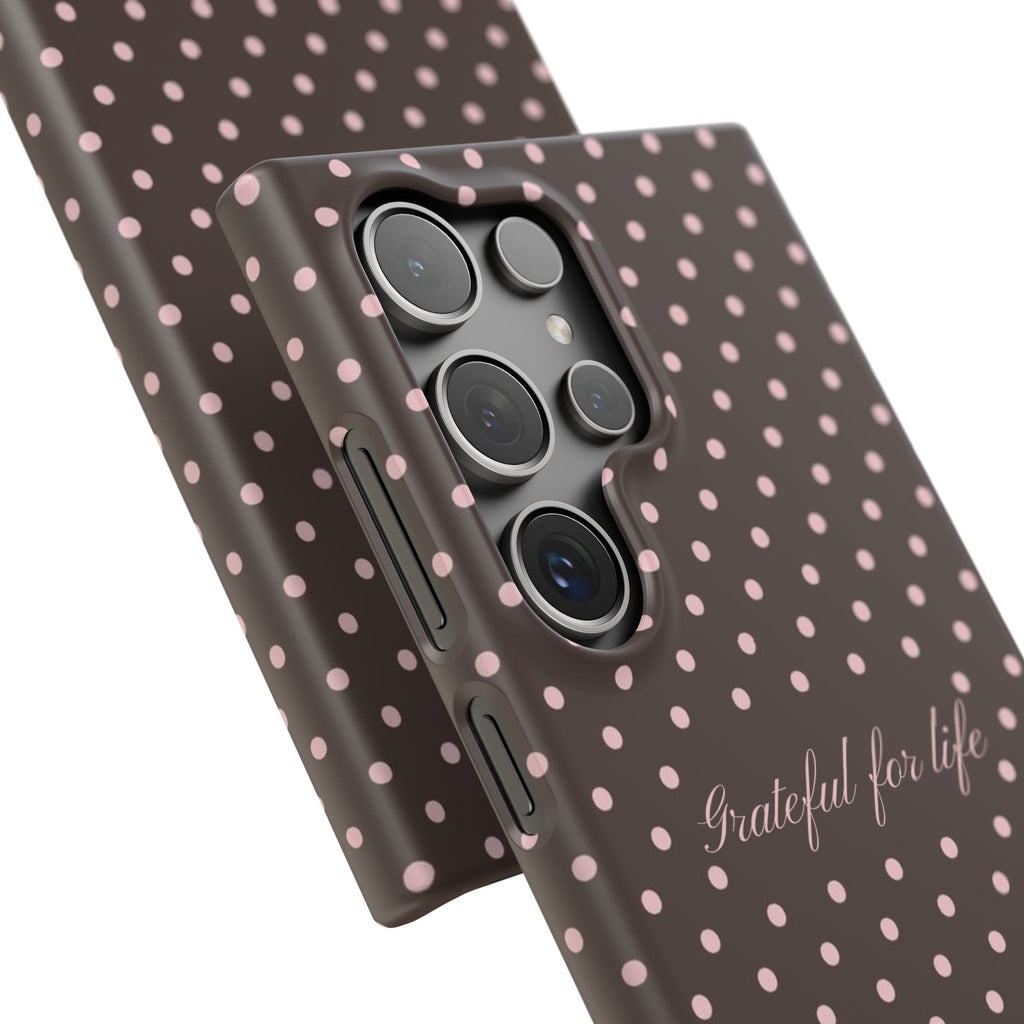 Grateful for life - Mocha polka phone case