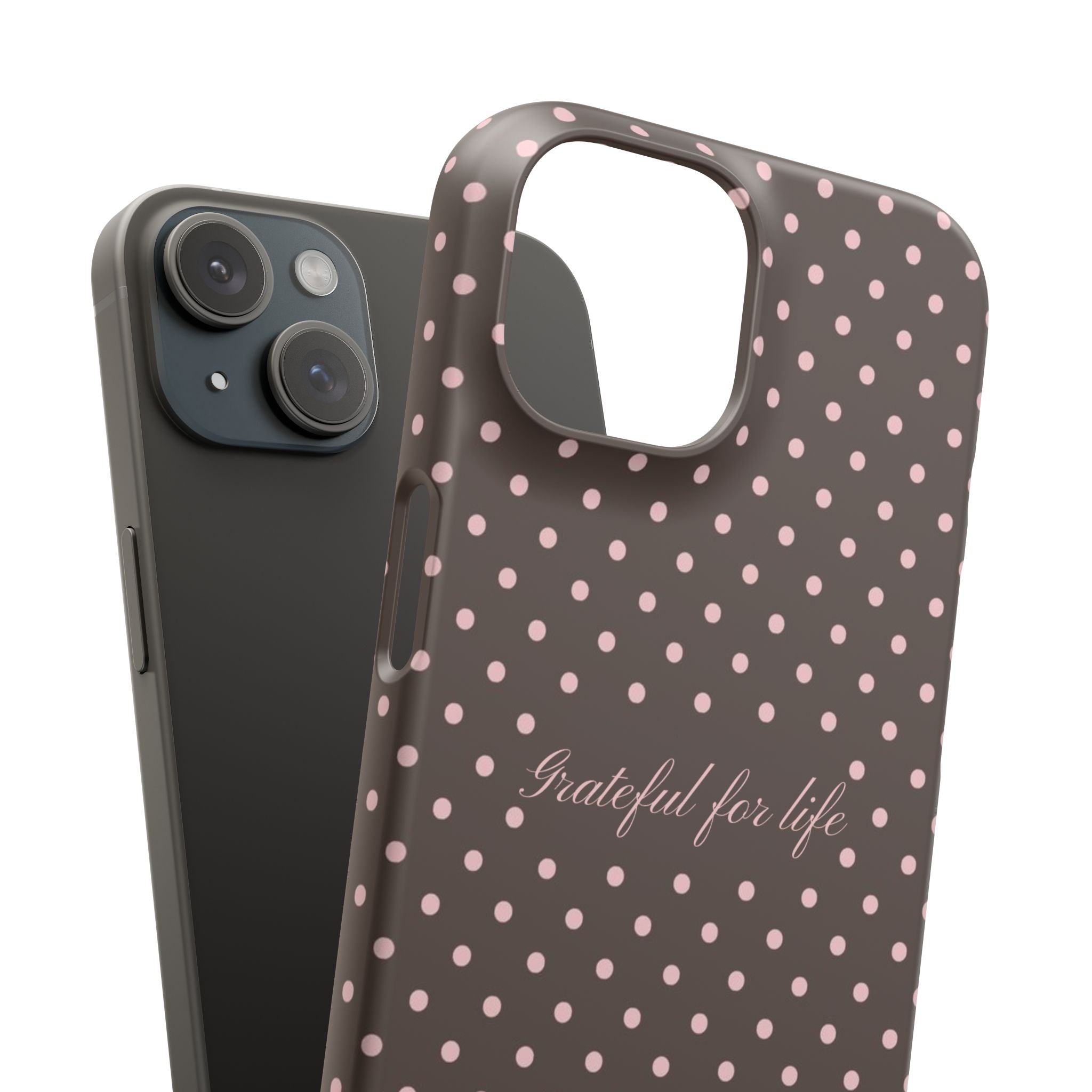 Grateful for life - Mocha polka phone case