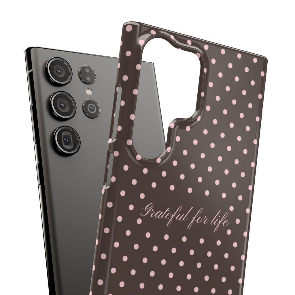 Grateful for life - Mocha polka phone case