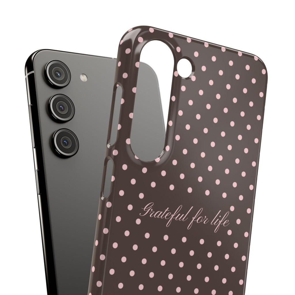 Grateful for life - Mocha polka phone case
