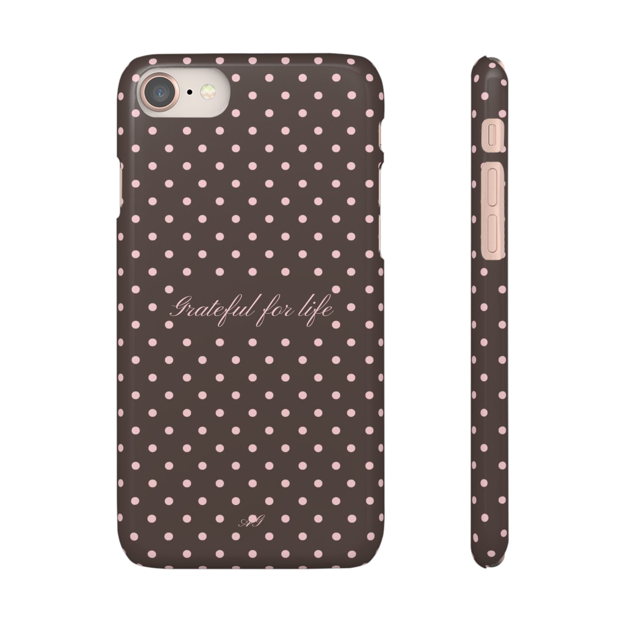 Grateful for life - Mocha polka phone case
