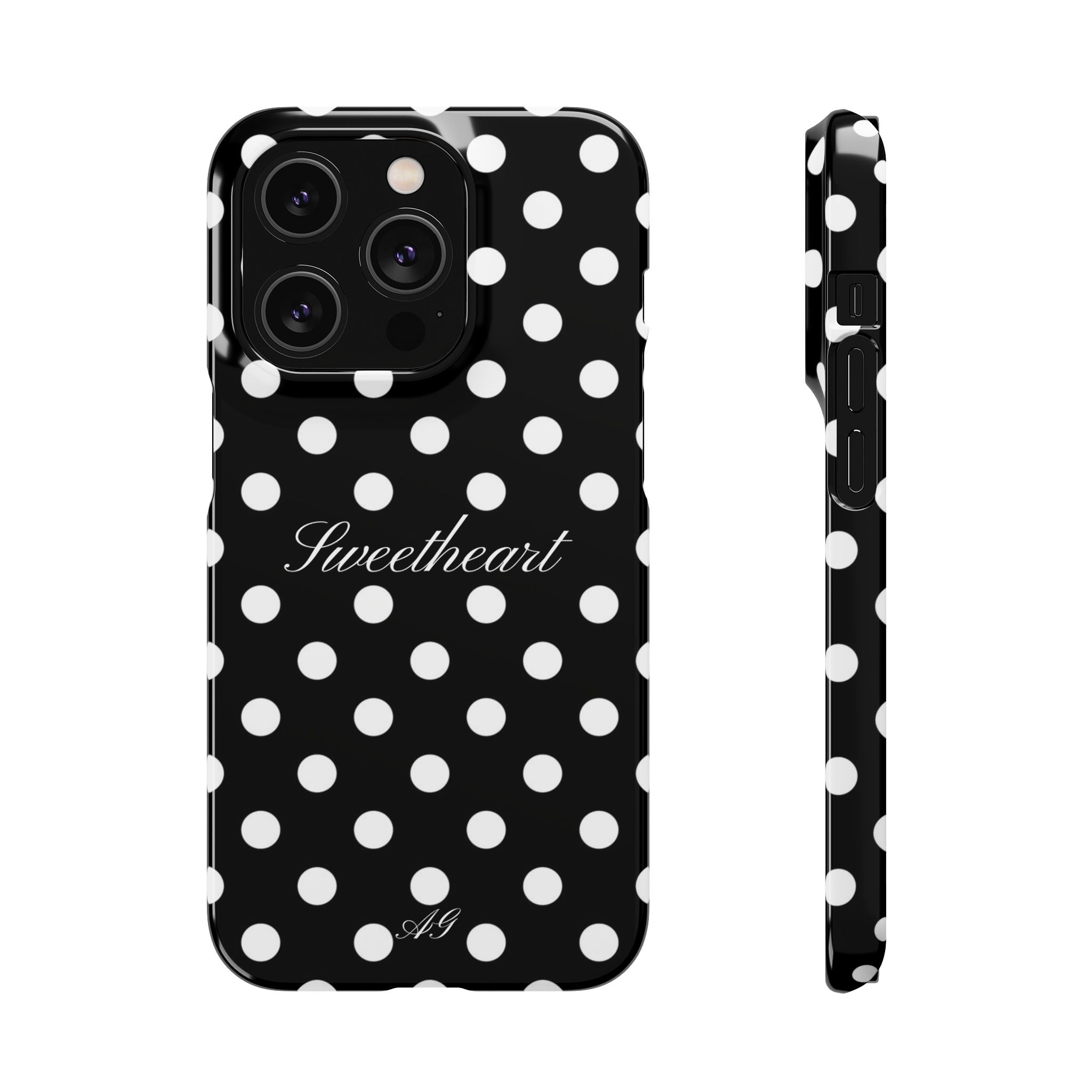 "Sweetheart" - white polka dot case