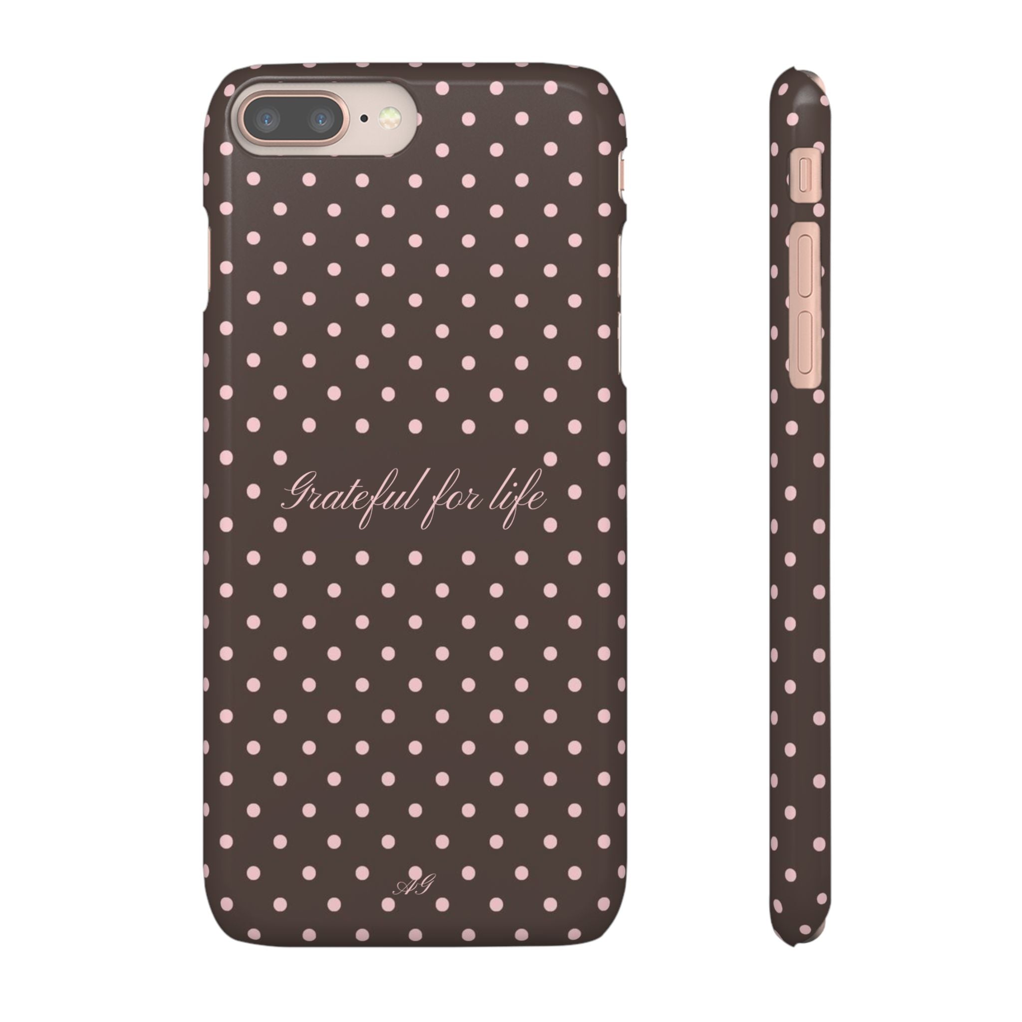 Grateful for life - Mocha polka phone case