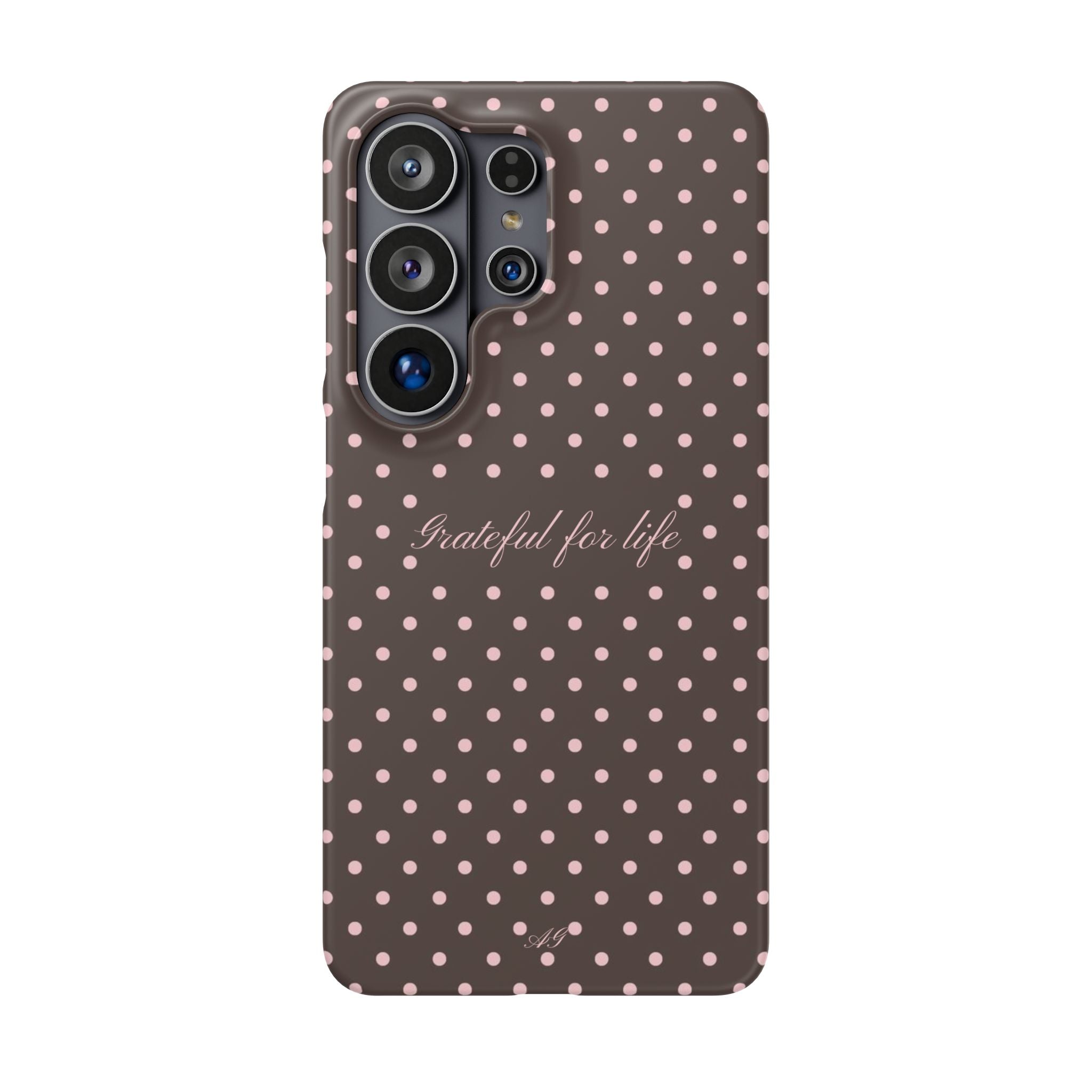 Grateful for life - Mocha polka phone case