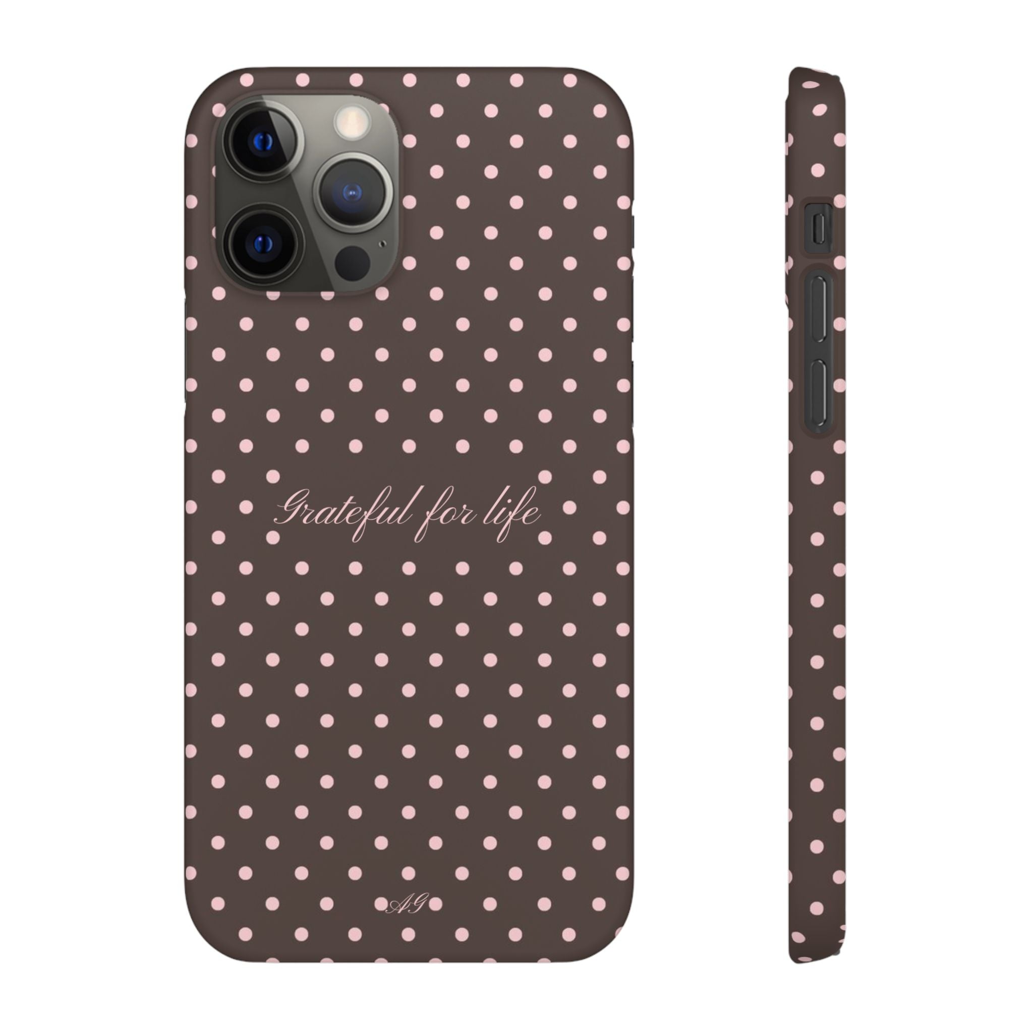 Grateful for life - Mocha polka phone case