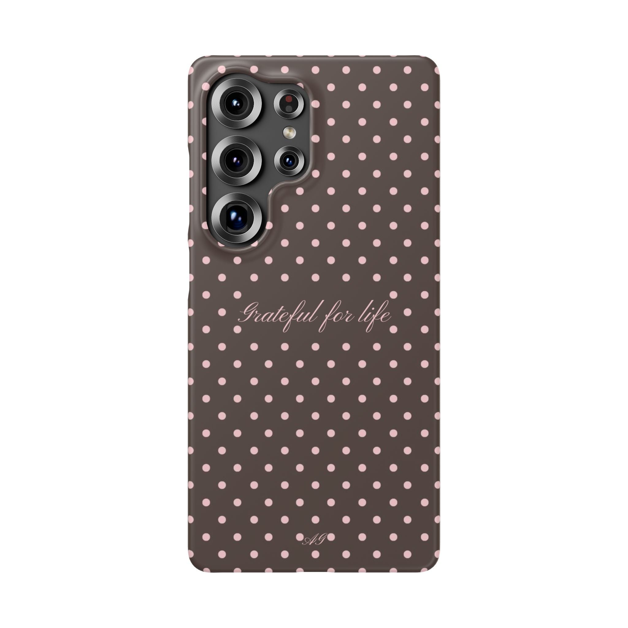 Grateful for life - Mocha polka phone case