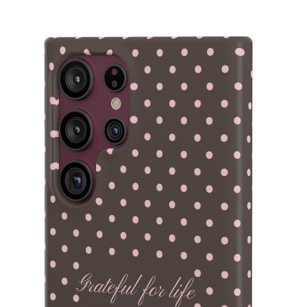 Grateful for life - Mocha polka phone case