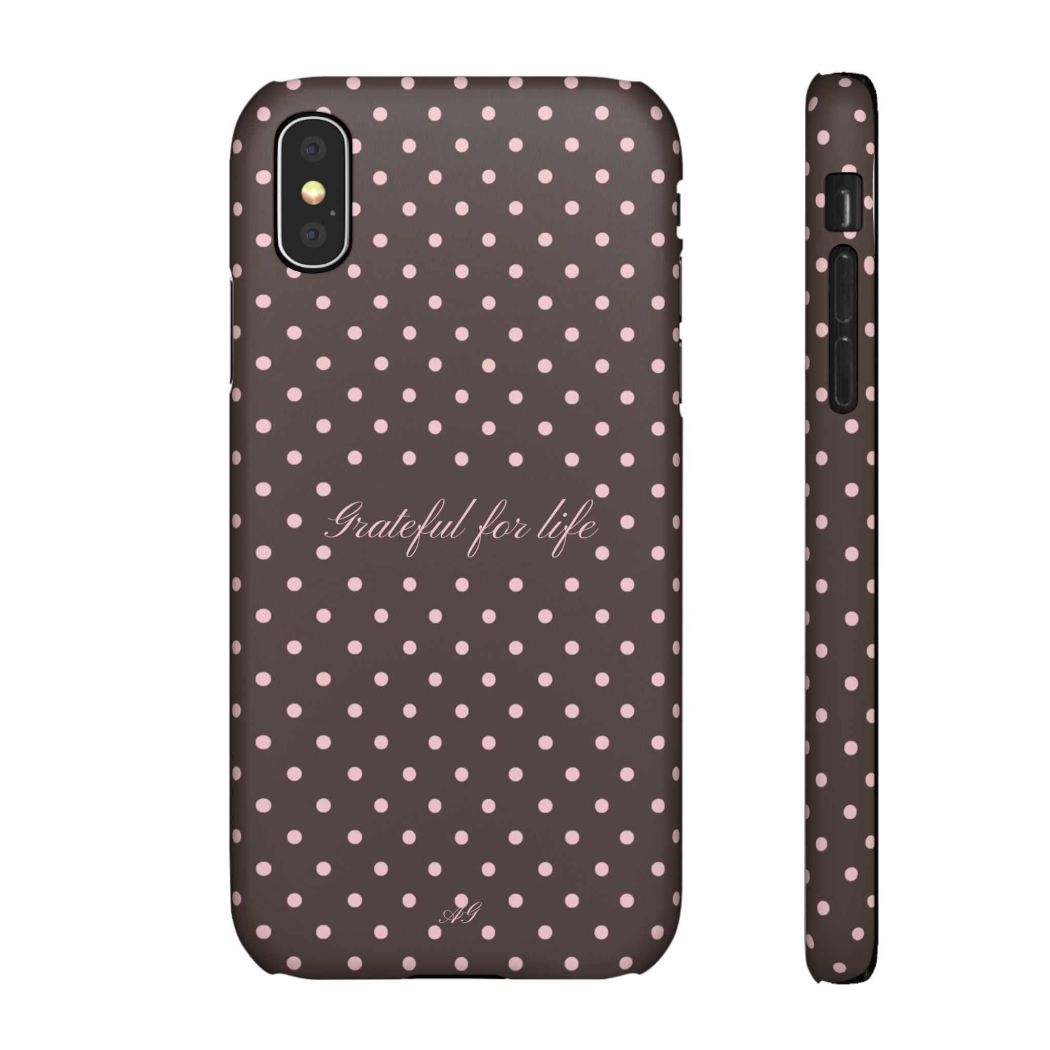 Grateful for life - Mocha polka phone case