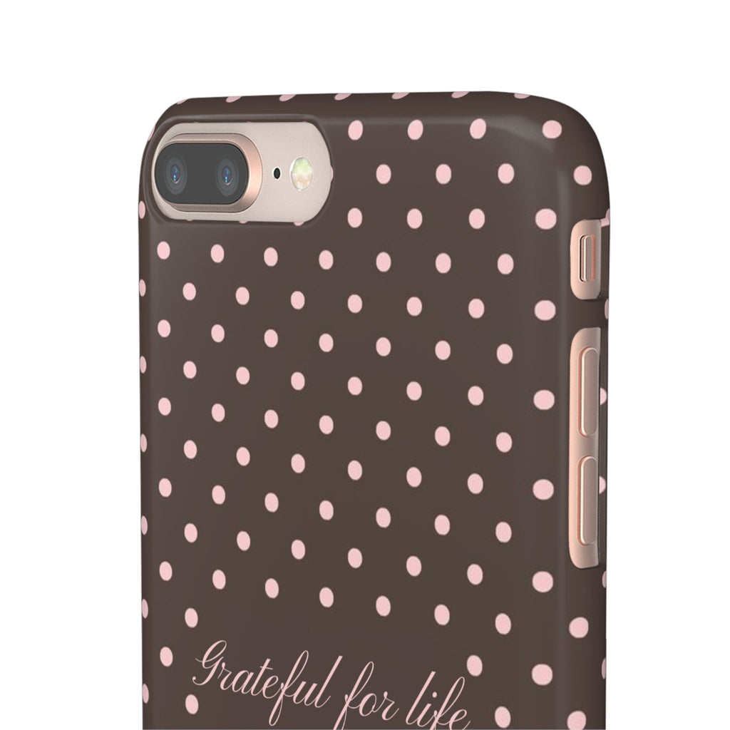 Grateful for life - Mocha polka phone case