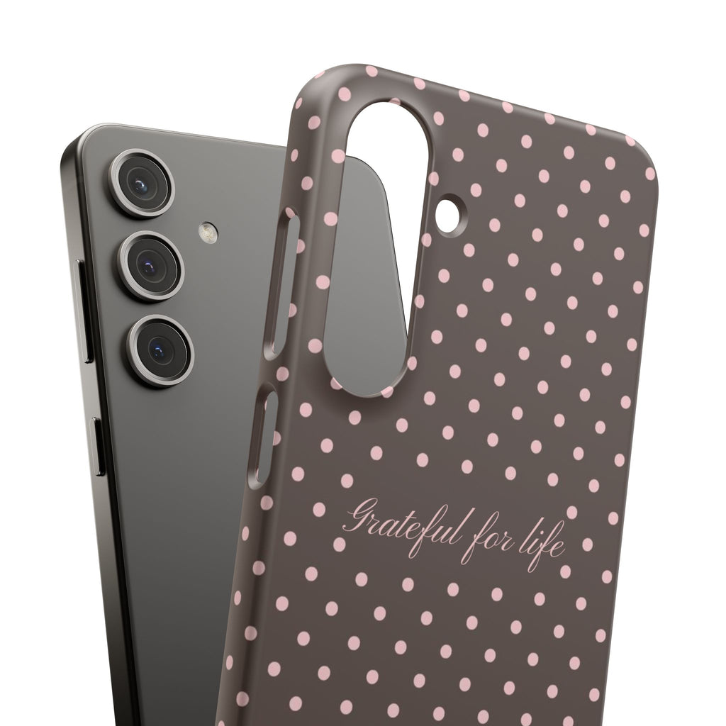 Grateful for life - Mocha polka phone case