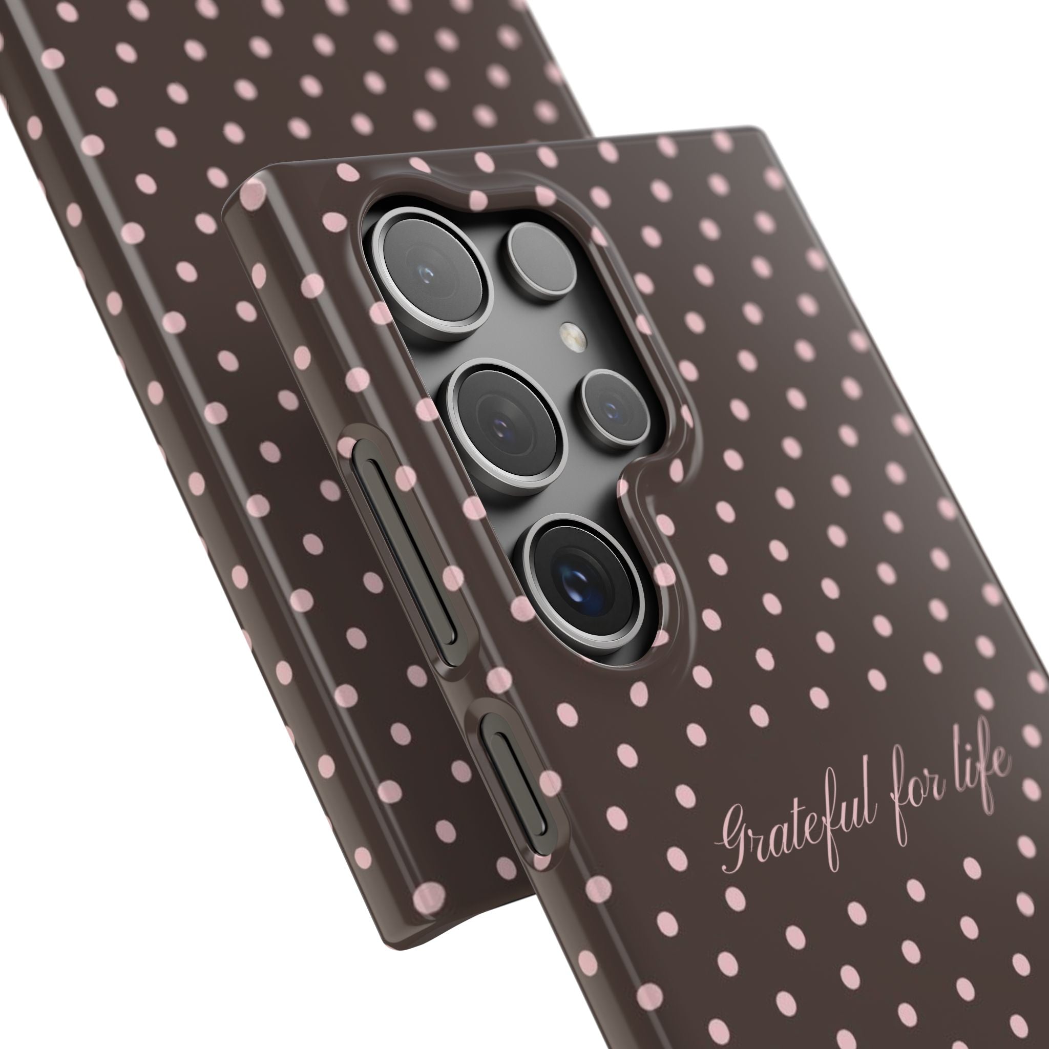 Grateful for life - Mocha polka phone case