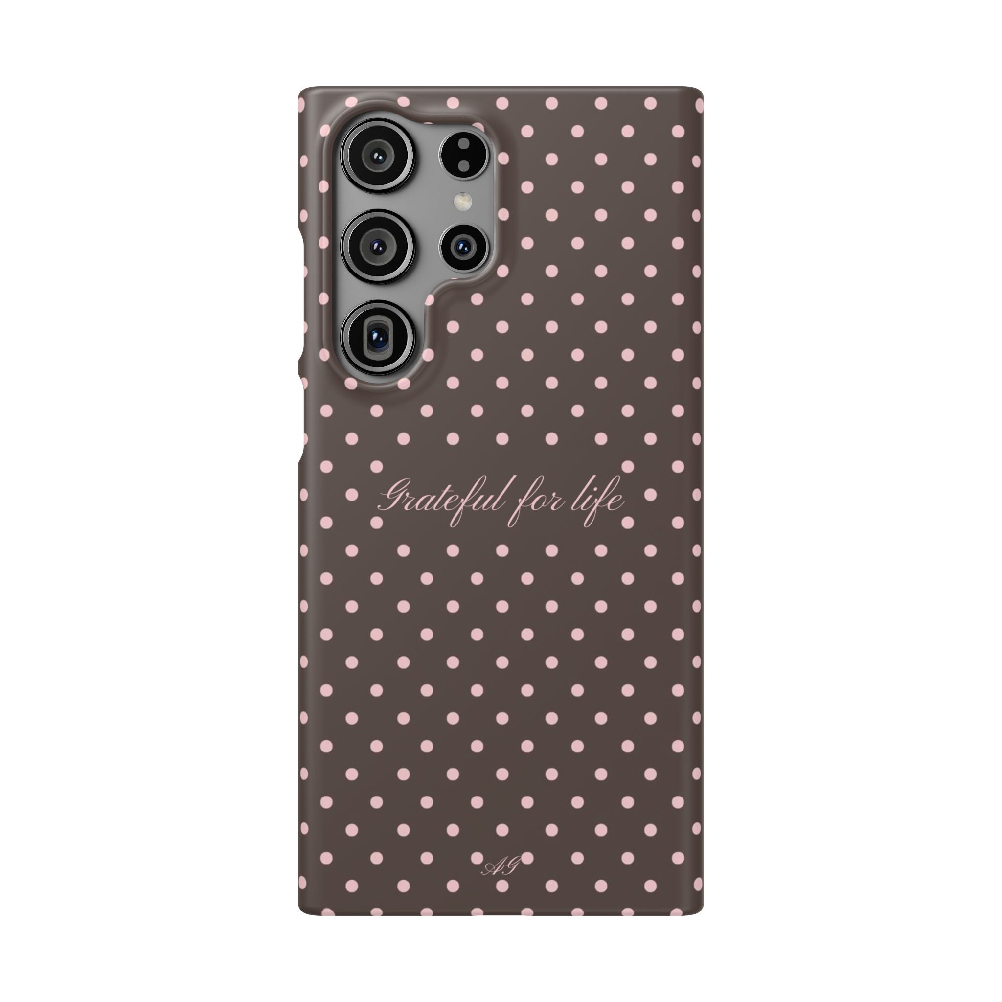 Grateful for life - Mocha polka phone case