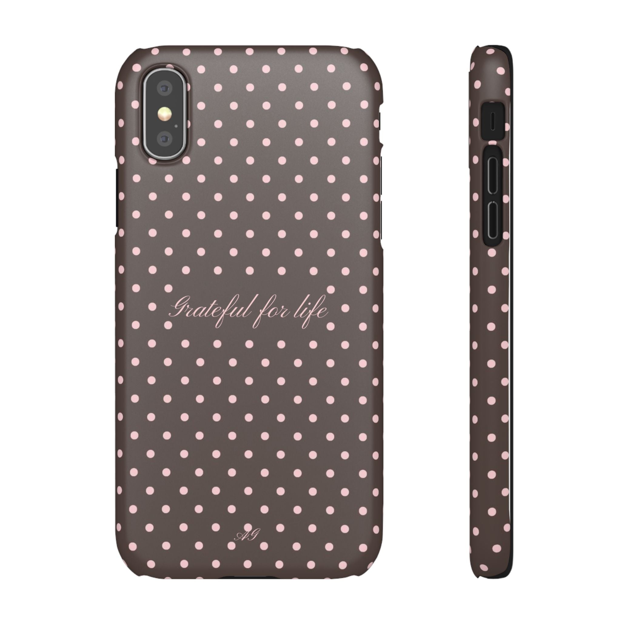 Grateful for life - Mocha polka phone case
