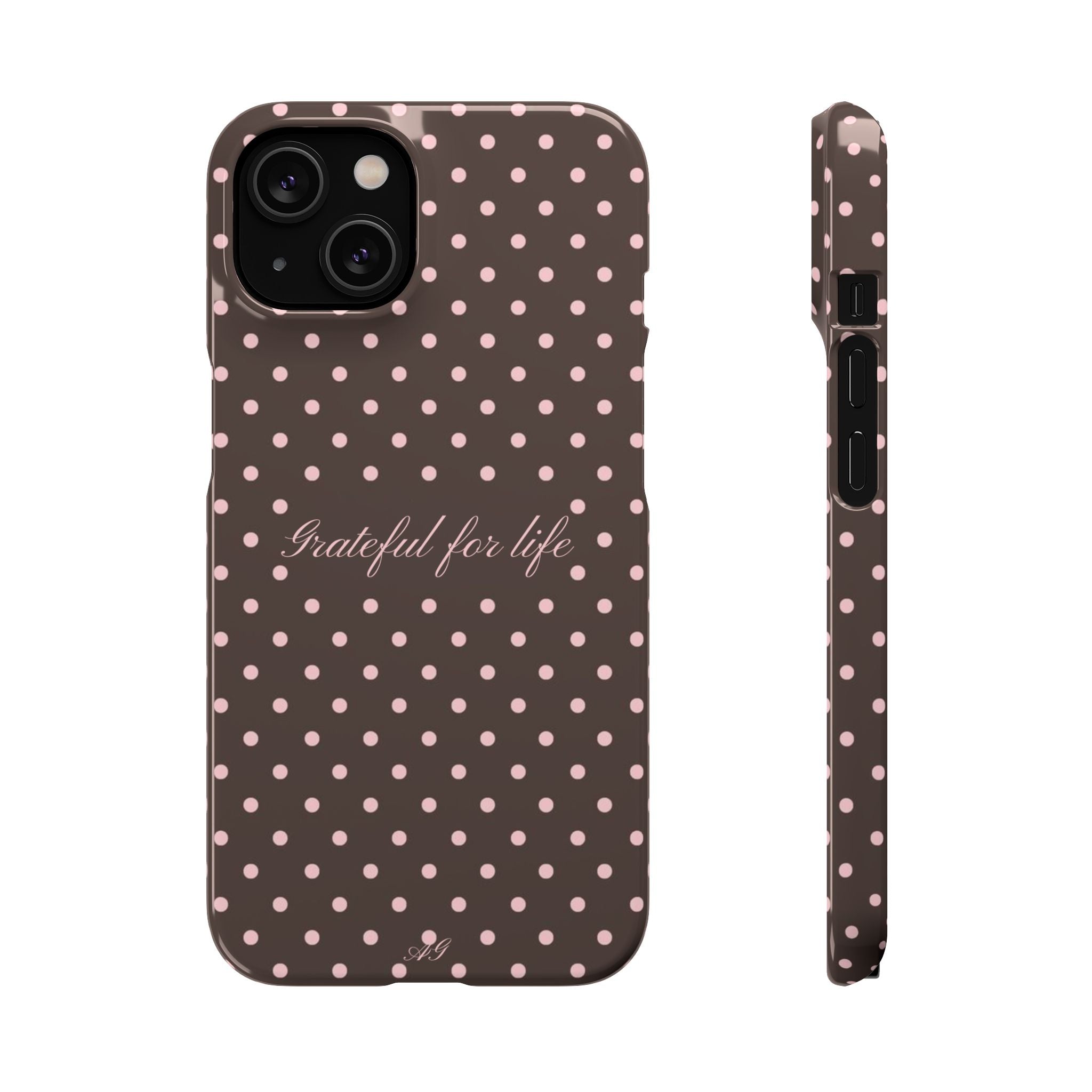 Grateful for life - Mocha polka phone case