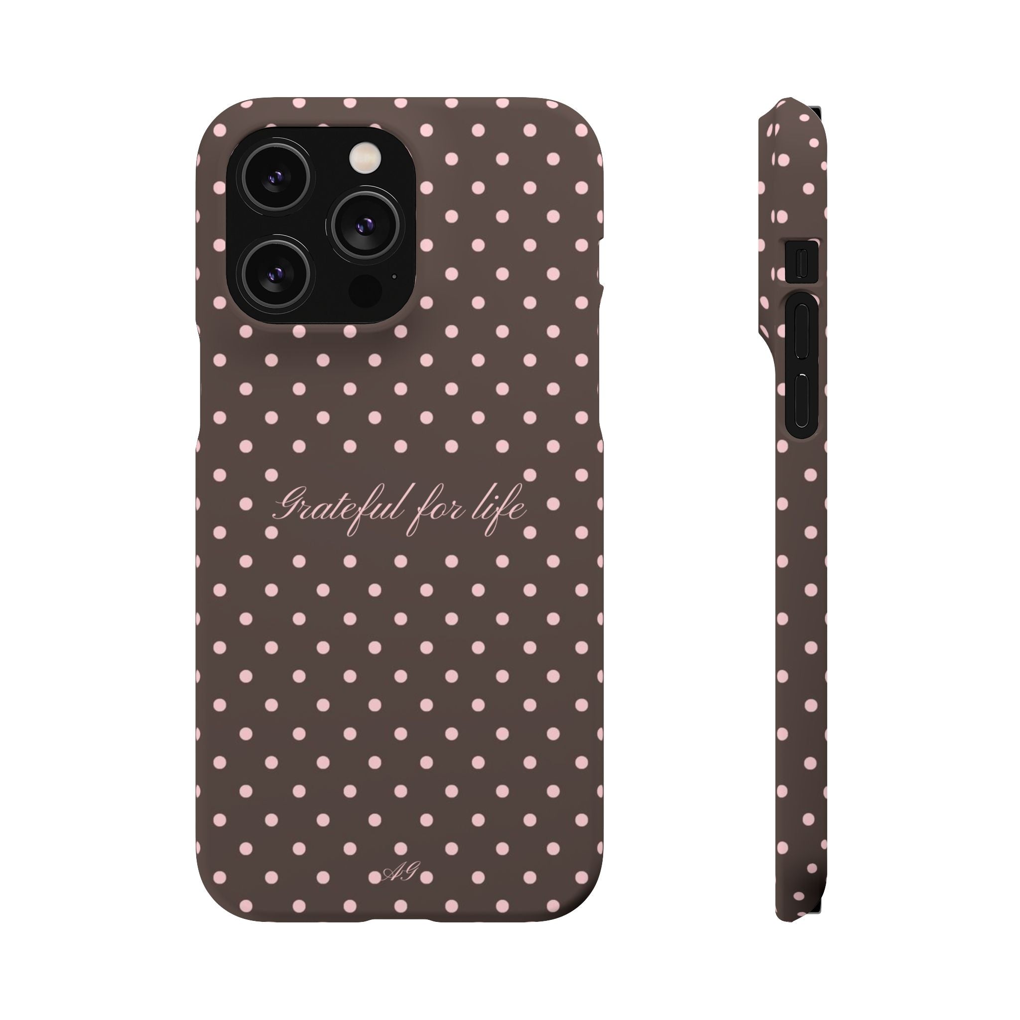 Grateful for life - Mocha polka phone case