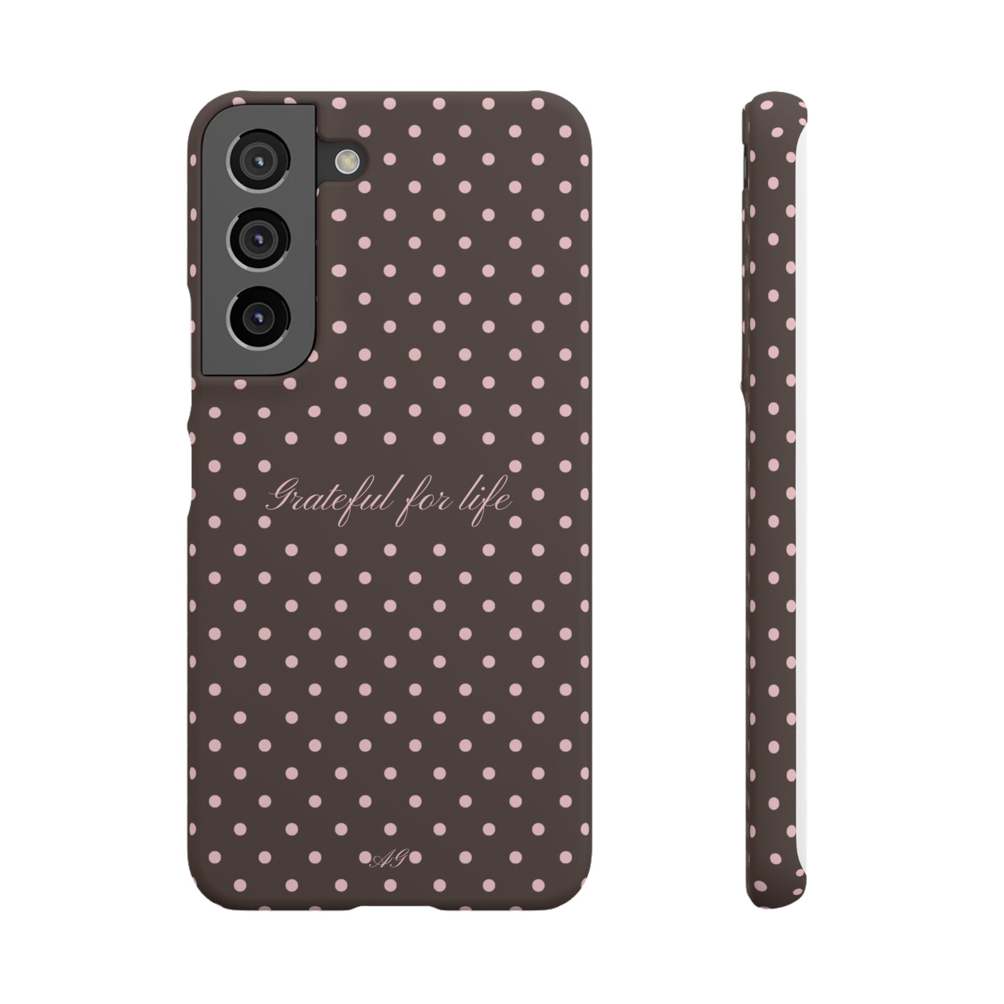 Grateful for life - Mocha polka phone case